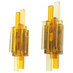 Pair of Glass Wall Lamps in Gold and Amber Designed by Holm Sørensen, 1960s