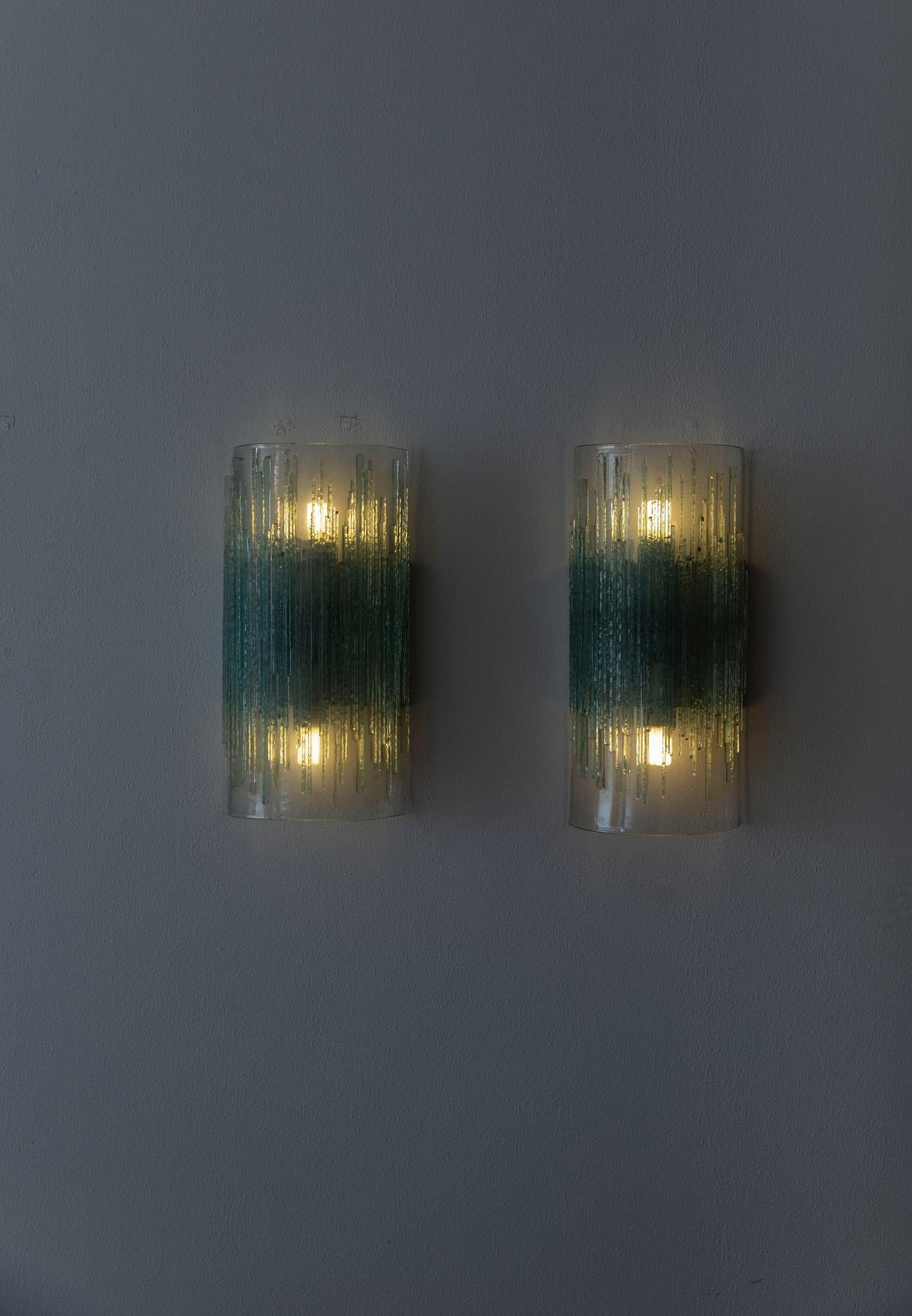 Mid-Century Modern Pair of glass wall lights attributed to Poliarte