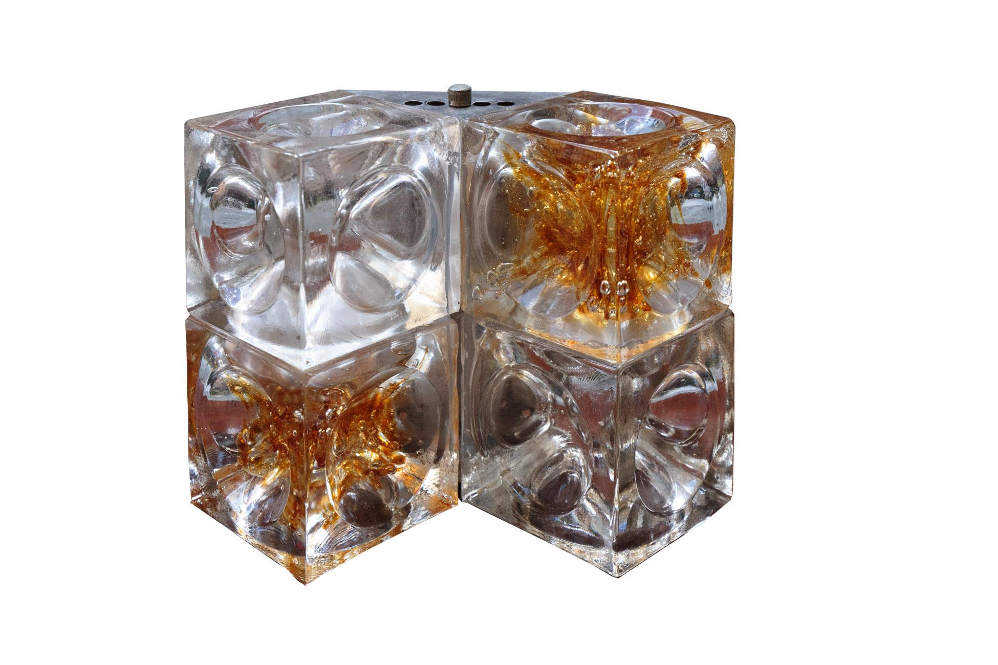 Mid-Century Modern Pair of Glass Wall Lights by A. Poli, Poliart Production, Venice, 1970s