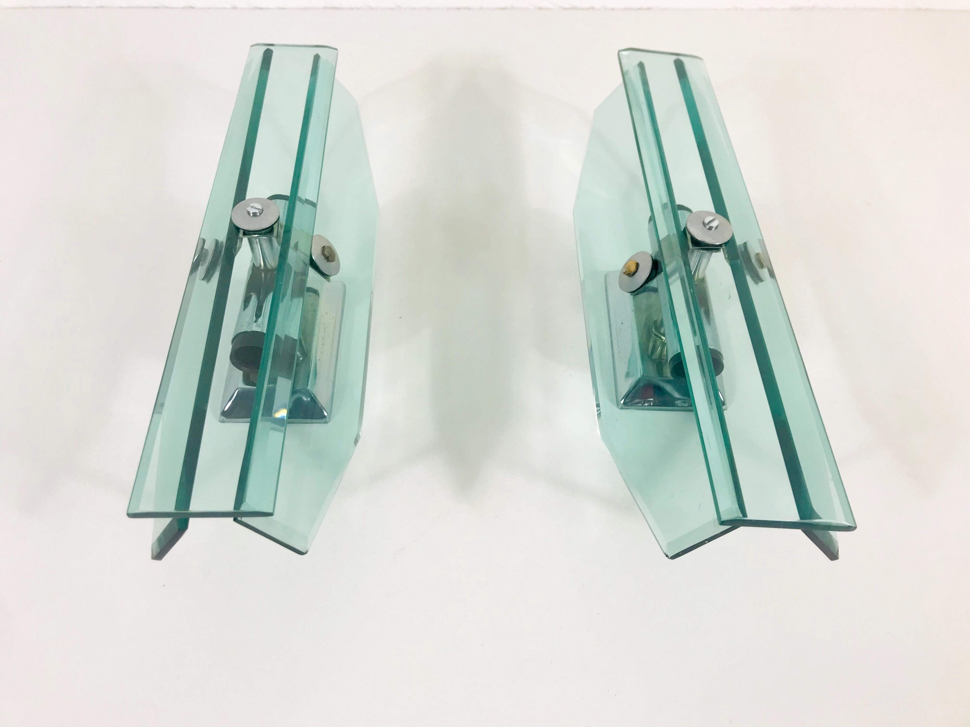 German Pair of Glass Wall Lights by Veca, 1970s, Italy