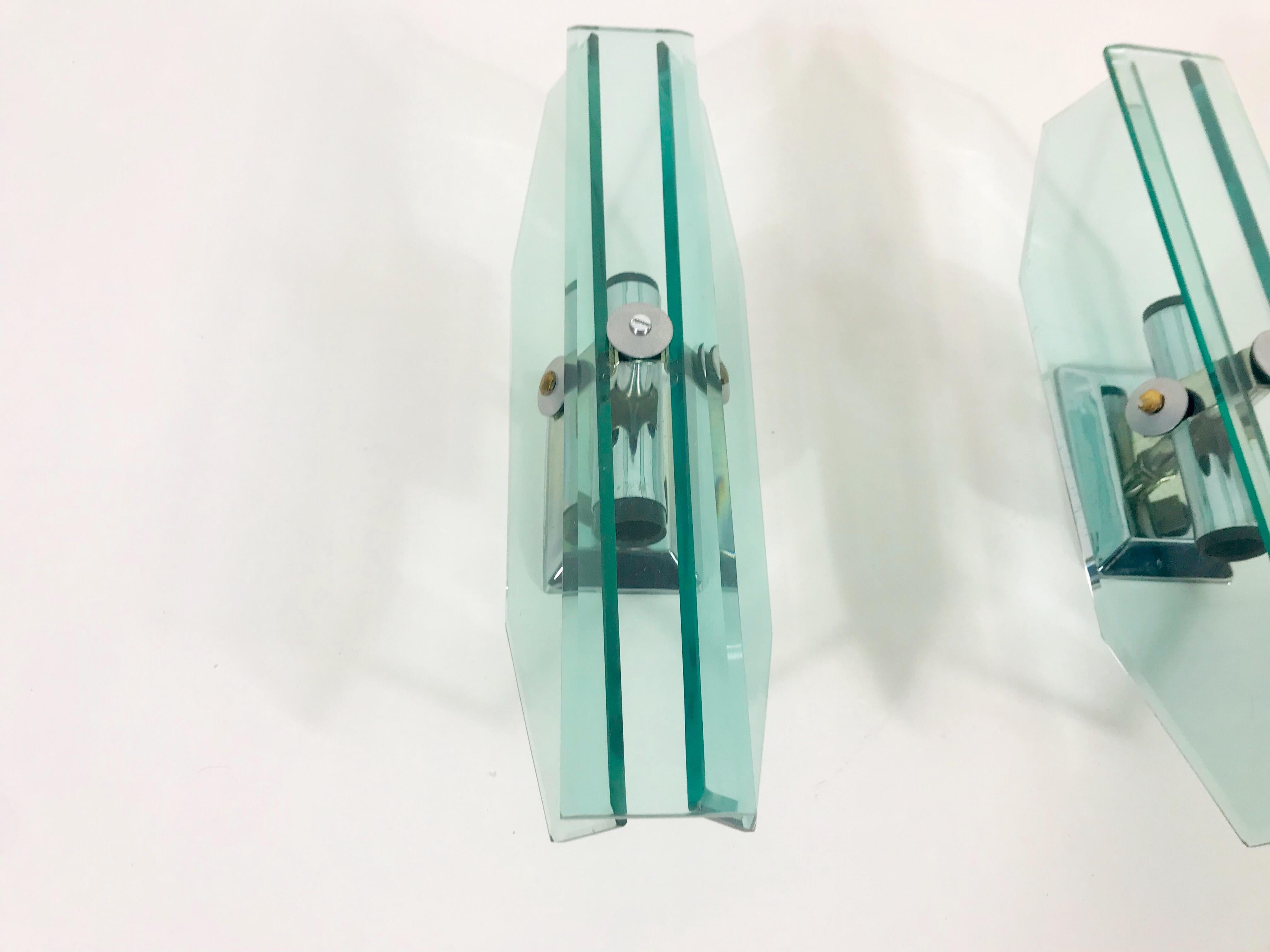 Pair of Glass Wall Lights by Veca, 1970s, Italy In Good Condition In Hagenbach, DE
