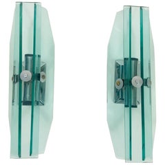 Pair of Glass Wall Lights by Veca, 1970s, Italy