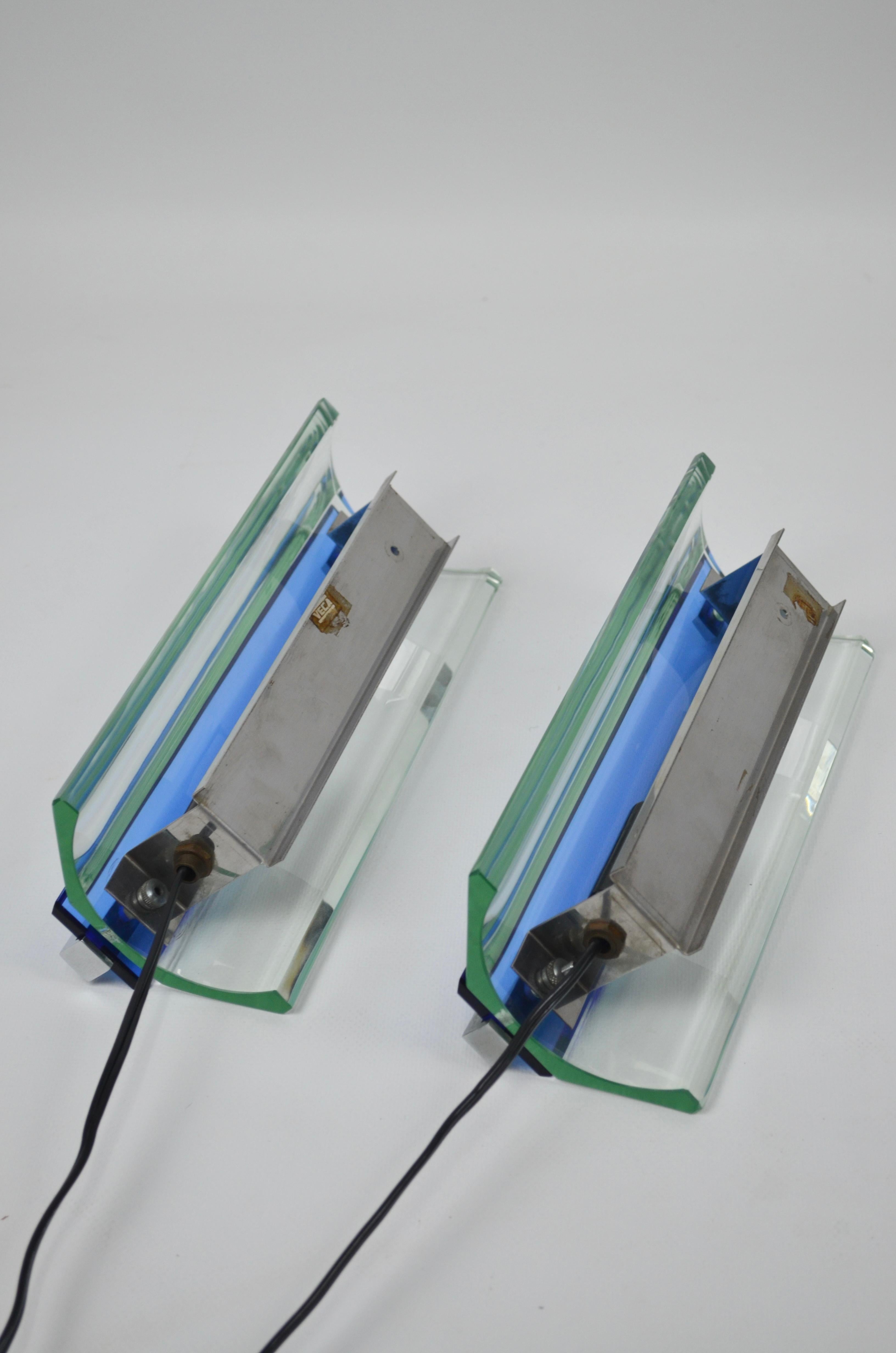 Pair of glass wall lights, by Veca, Italy, 60’s In Good Condition In Marinha Grande, PT