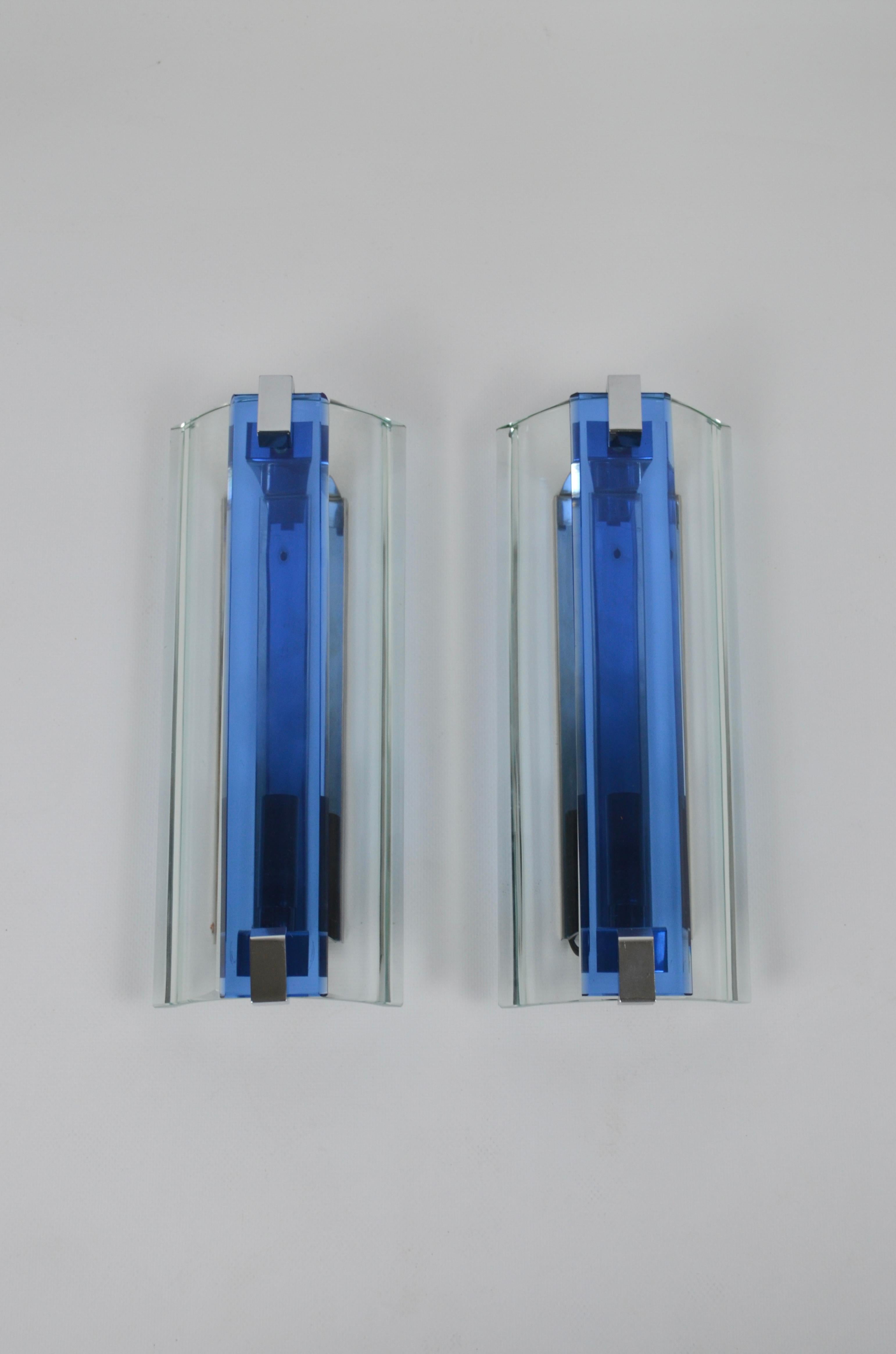 Pair of glass wall lights, by Veca, Italy, 60’s 1
