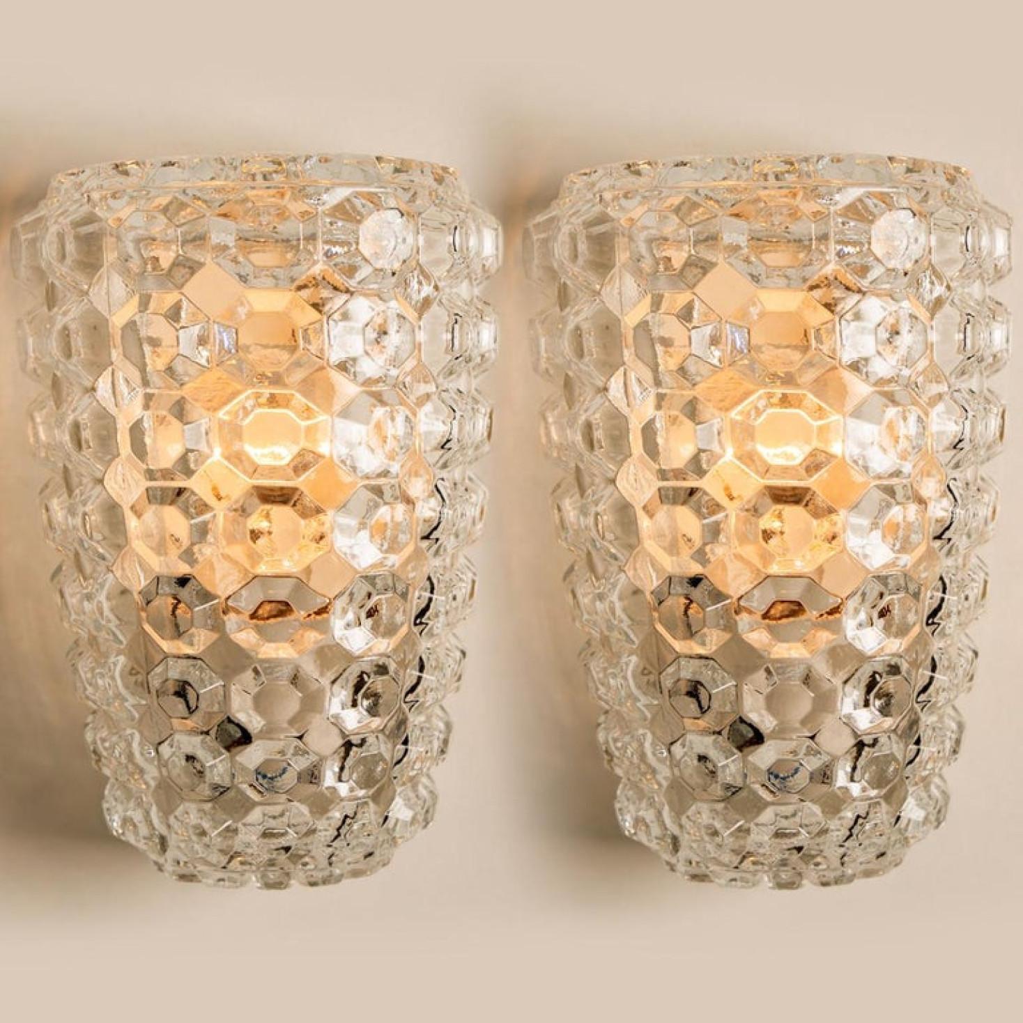 Pair of Glass Wall Lights Sconces by Helena Tynell for Glashütte, 1960 For Sale 2