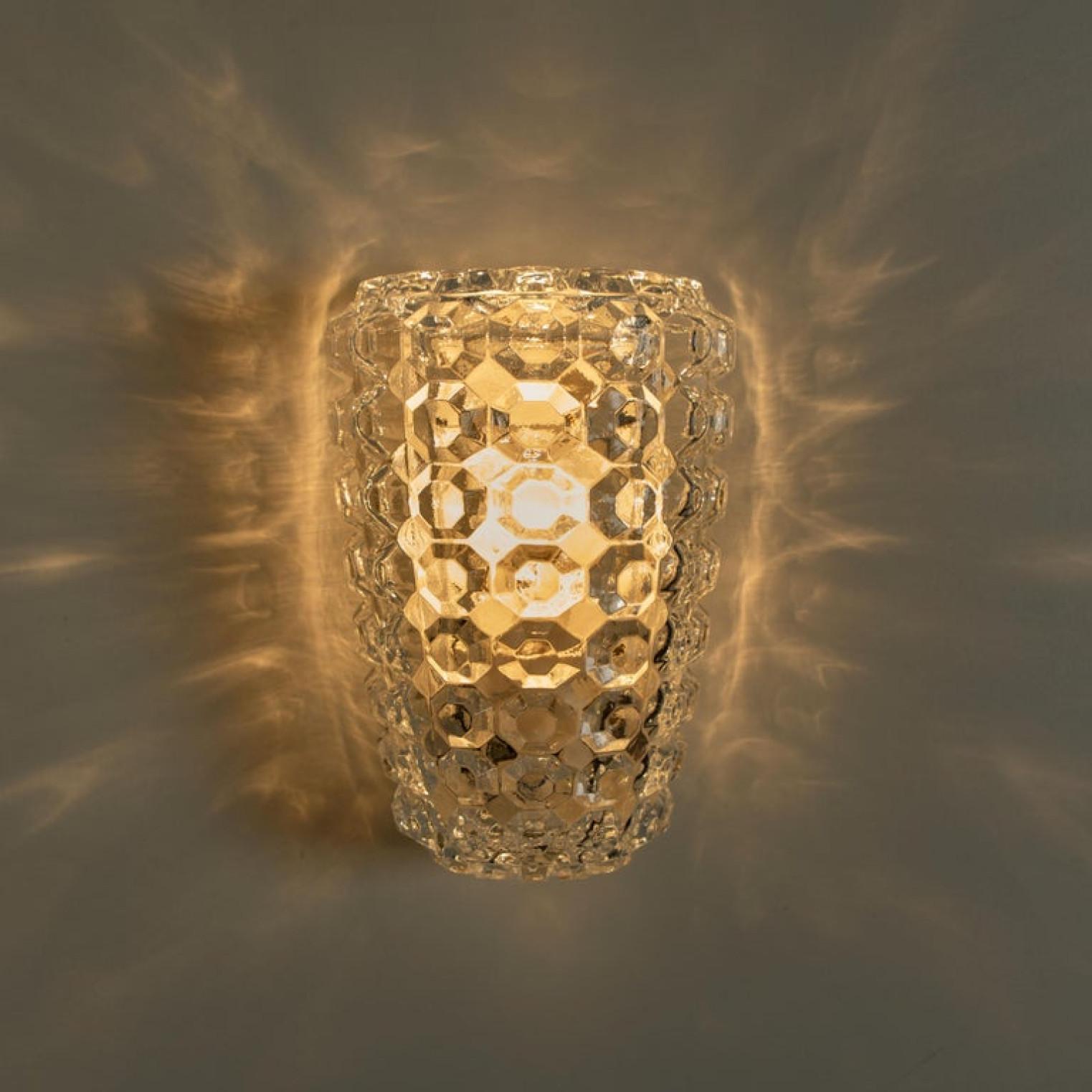 Brass Pair of Glass Wall Lights Sconces by Helena Tynell for Glashütte, 1960 For Sale