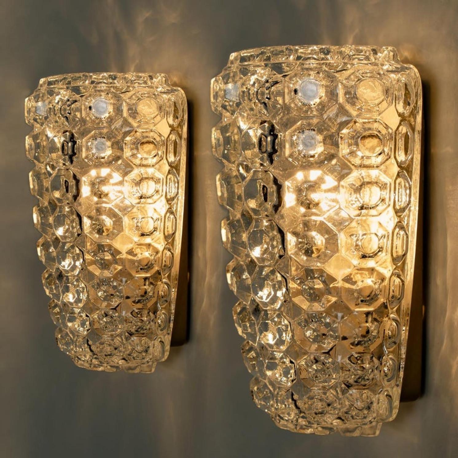 Pair of Glass Wall Lights Sconces by Helena Tynell for Glashütte, 1960 For Sale 1