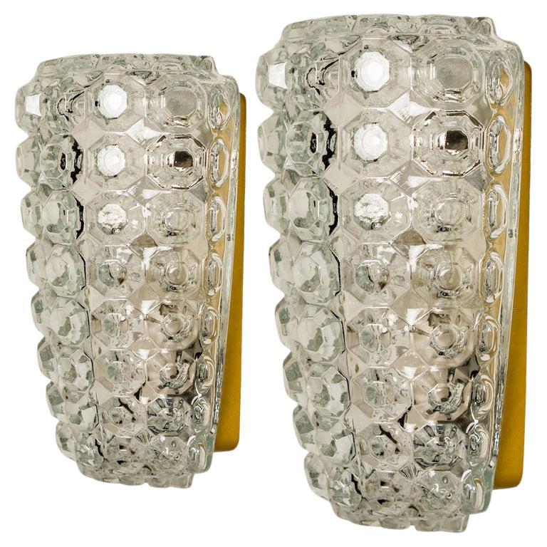 Pair of Glass Wall Lights Sconces by Helena Tynell for Glashütte, 1960 For Sale
