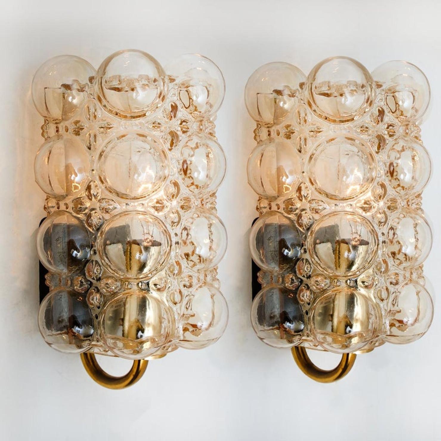 Pair of Glass Wall Lights Sconces by Helena Tynell for Glashütte Limburg, 1960 In Good Condition In Rijssen, NL