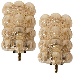 Pair of Glass Wall Lights Sconces by Helena Tynell for Glashütte Limburg, 1960