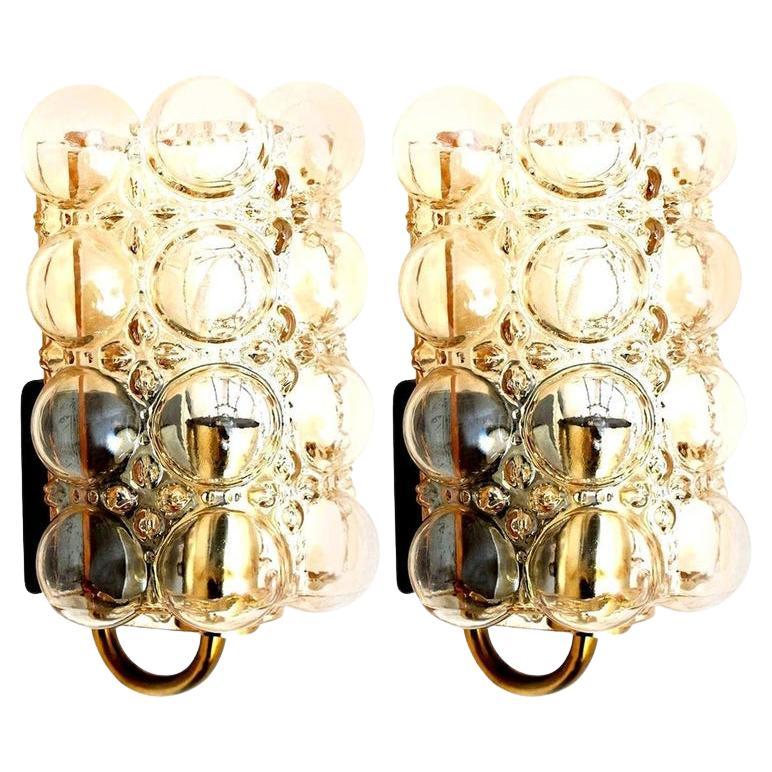 Pair of Glass Wall Lights Sconces by Helena Tynell for Glashütte Limburg, 1960