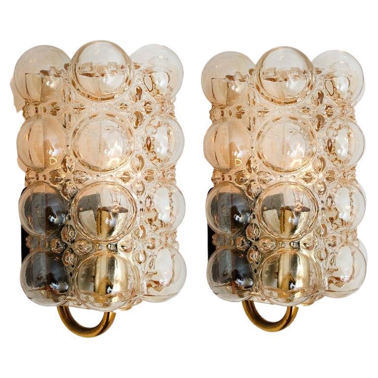 Pair of Glass Wall Lights Sconces by Helena Tynell for Glashütte Limburg, 1960