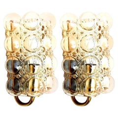 Vintage Pair of Glass Wall Lights Sconces by Helena Tynell for Glashütte Limburg, 1960