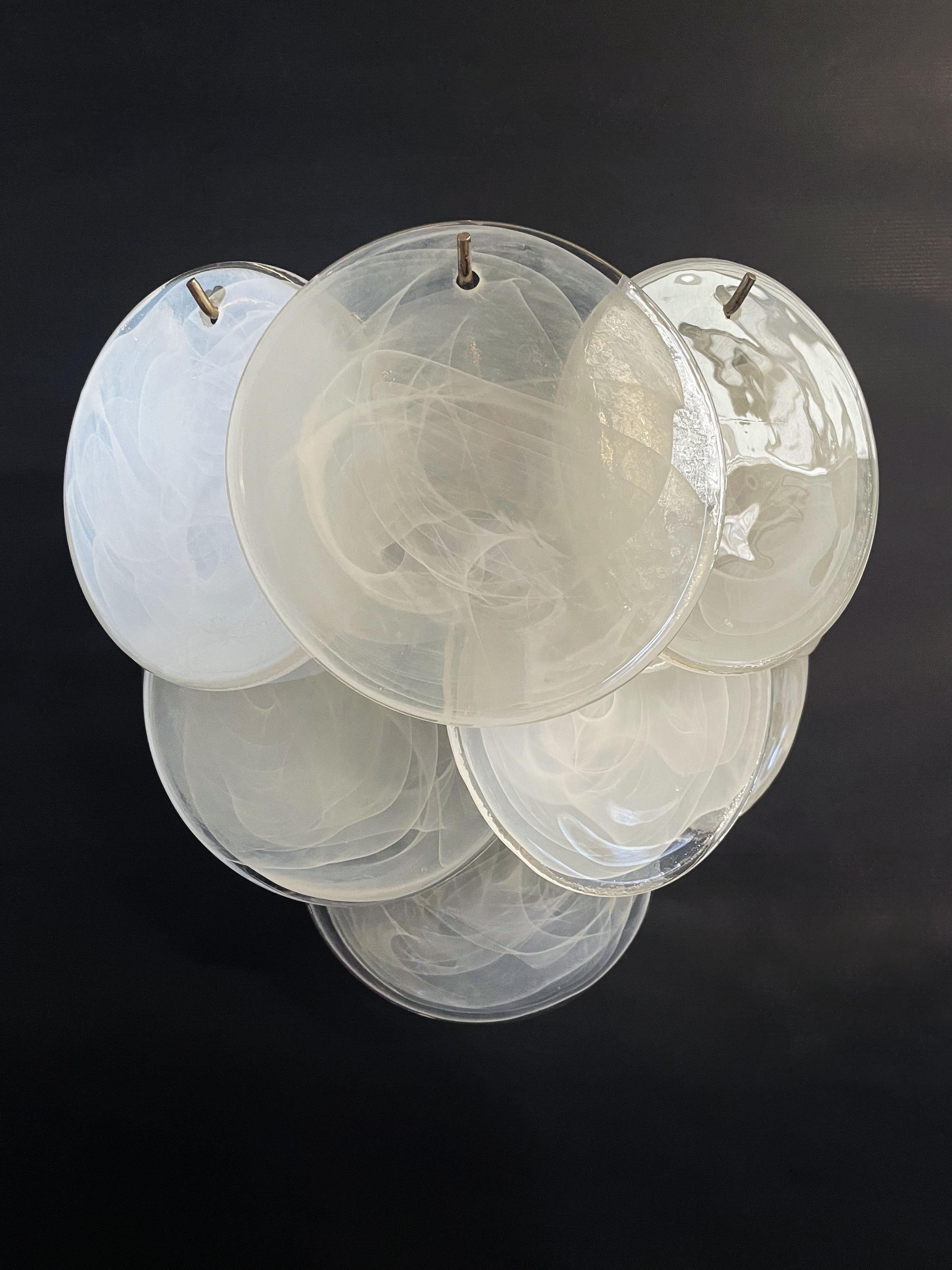 Mid-Century Modern Pair of Glass Wall Sconces, 10 Alabaster White Disks For Sale