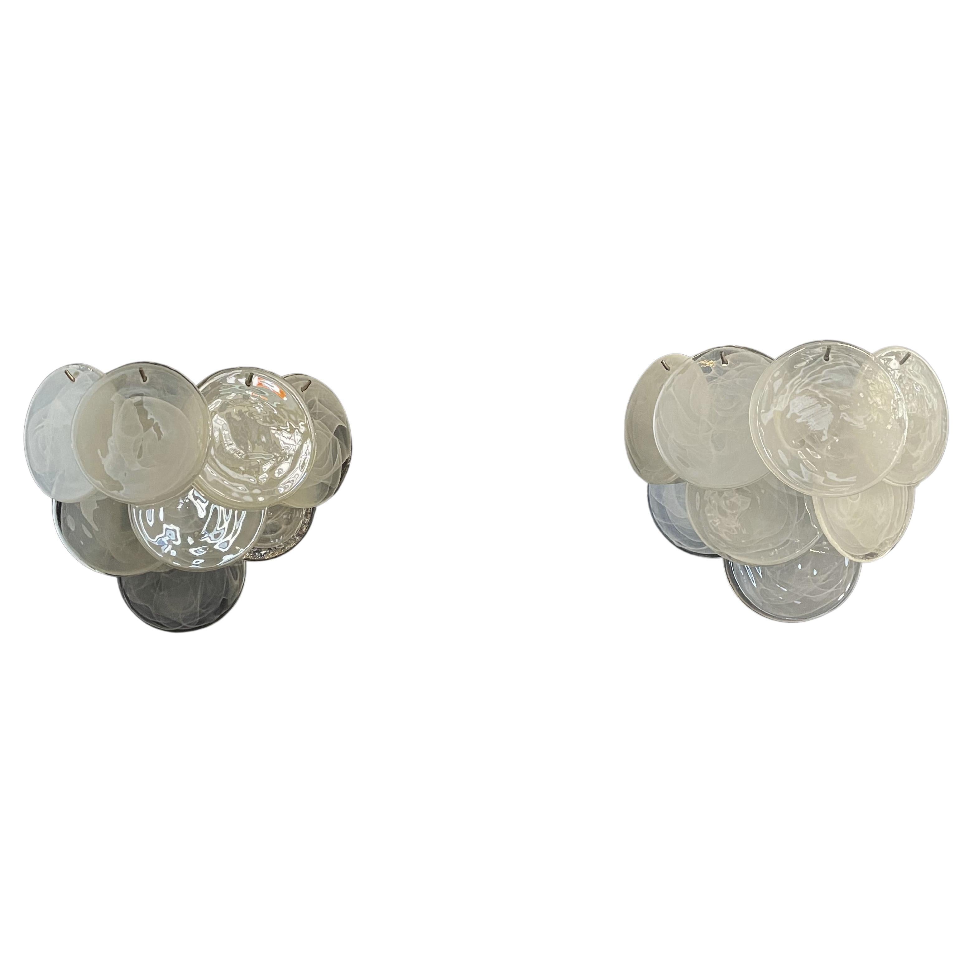 Pair of Glass Wall Sconces, 10 Alabaster White Disks For Sale