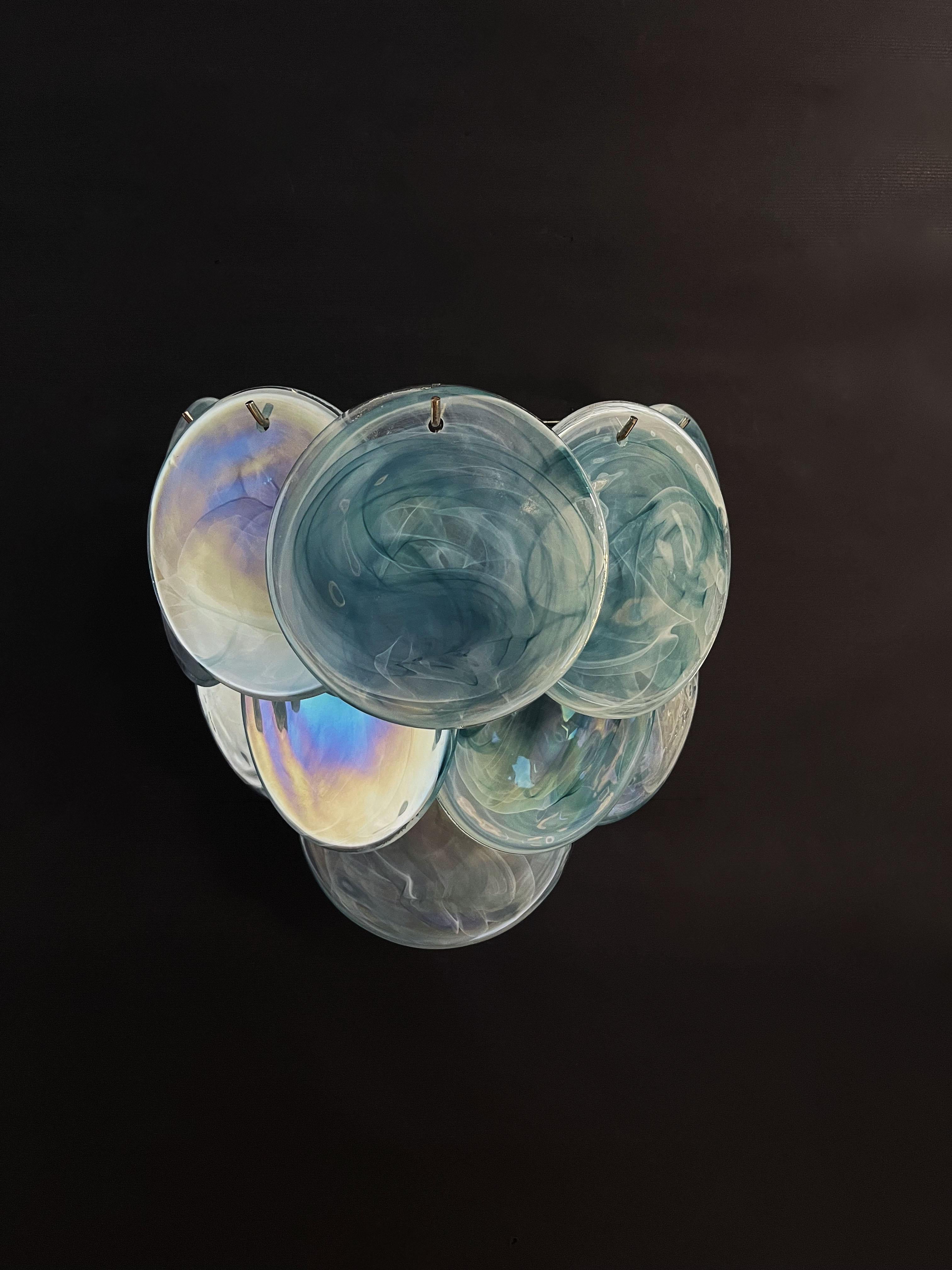 Pair of Glass Wall Sconces, 10 Iridescent Alabaster Blue Discs 6