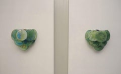 Pair of Glass Wall Sconces - 10 Iridescent Alabaster Green Discs