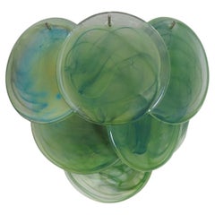 Pair of Glass Wall Sconces - 10 Iridescent Alabaster Green Discs