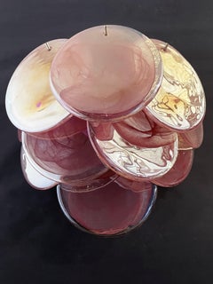 Pair of Glass Wall Sconces, 10 Iridescent Alabaster Pink Discs