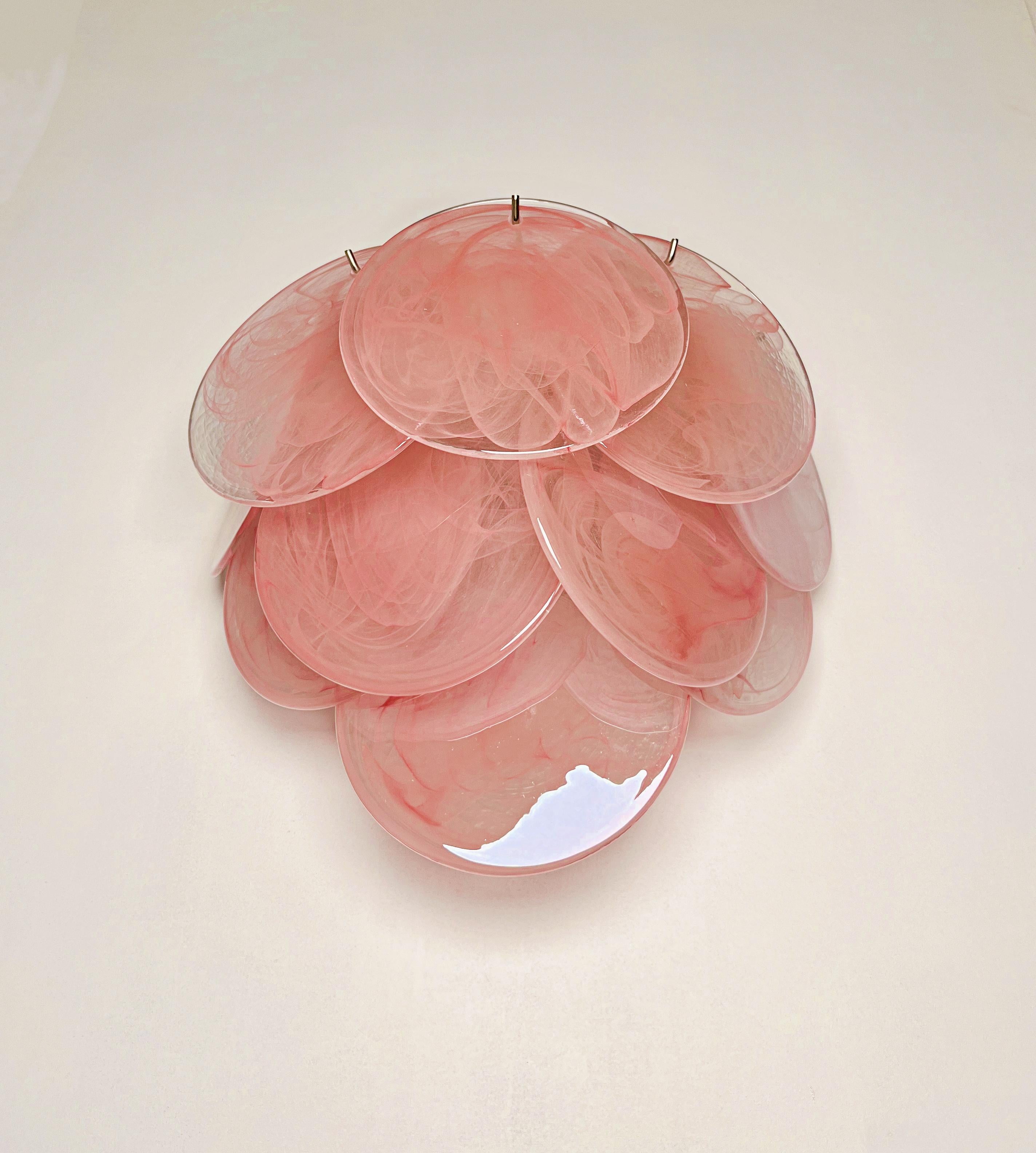 Paire d'appliques murales en verre - 10 disques irisés rose albâtre Bon état - En vente à Gaiarine Frazione Francenigo (TV), IT