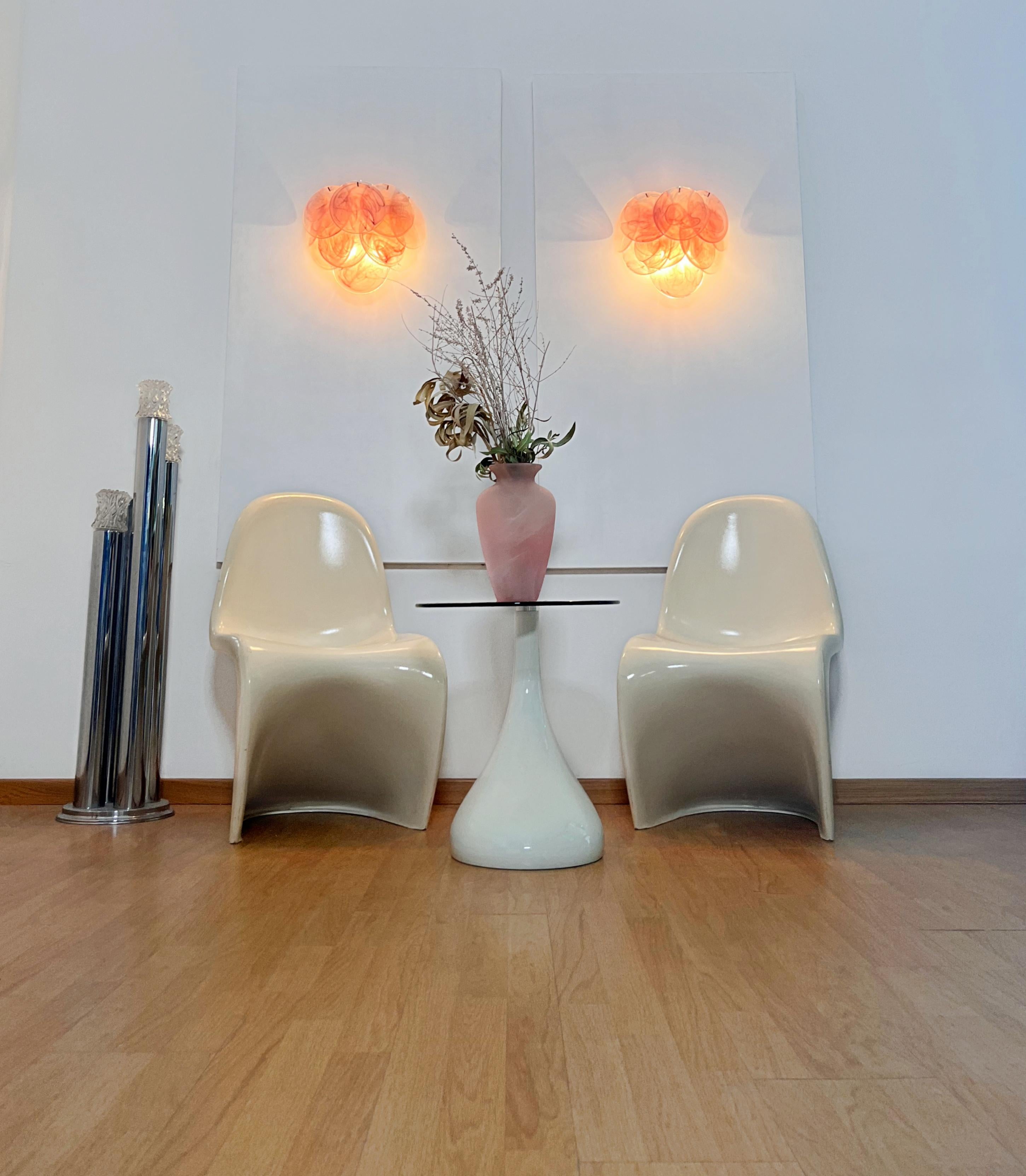 Verre d'art Paire d'appliques murales en verre - 10 disques irisés rose albâtre en vente