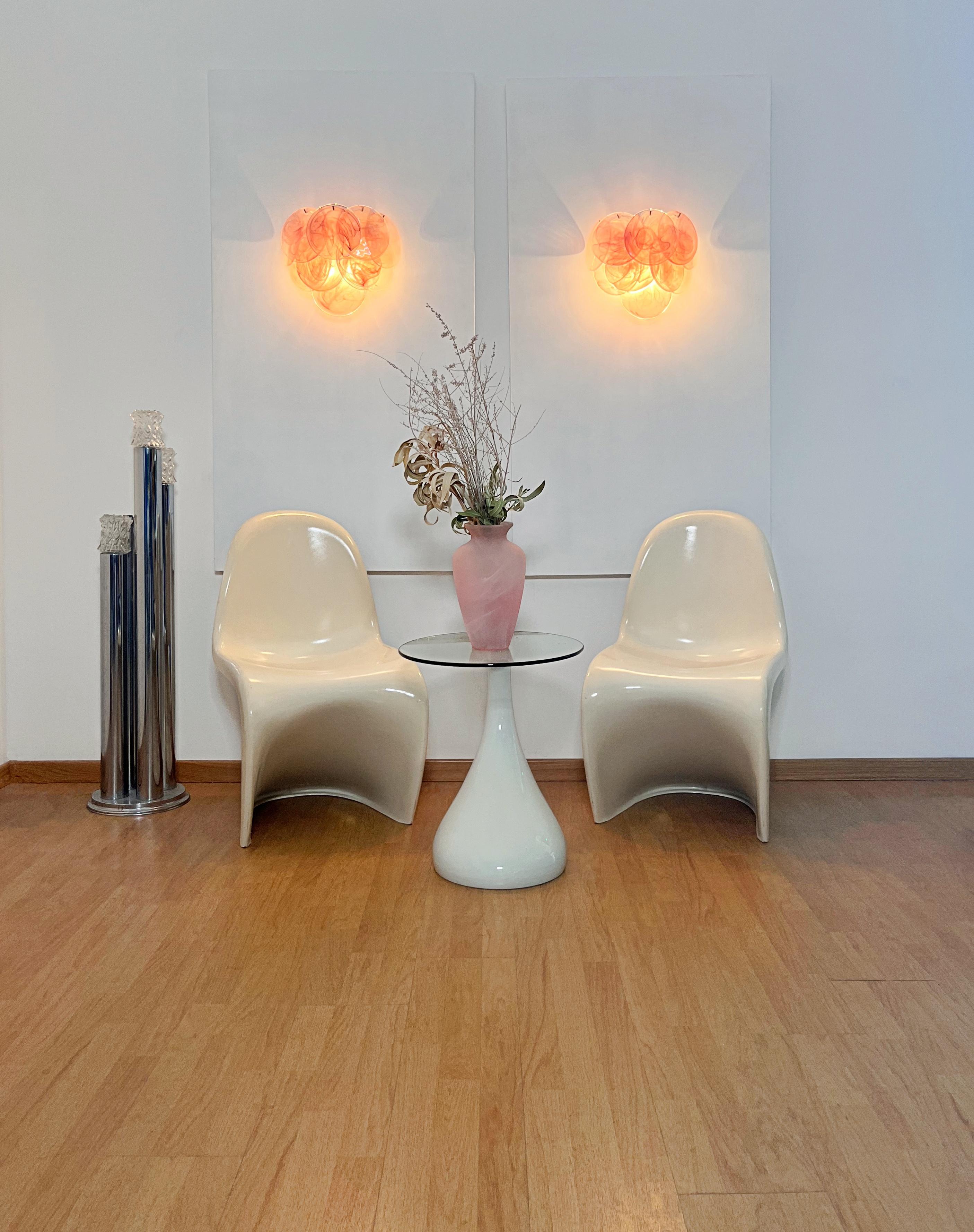 Paire d'appliques murales en verre - 10 disques irisés rose albâtre en vente 1