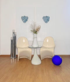 Pair of glass wall sconces - 6 alabaster blue disks