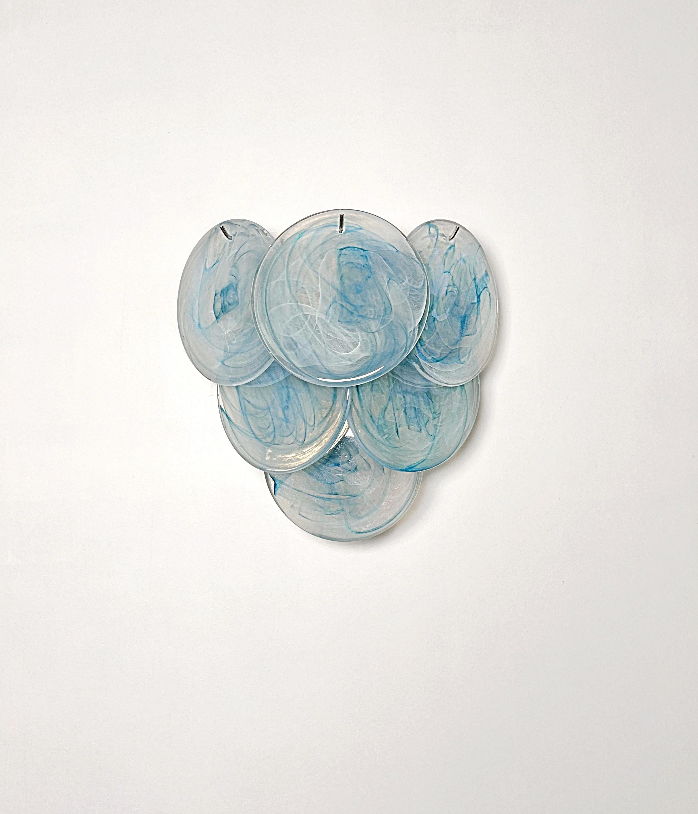 Pair of glass wall sconces - 6 alabaster blue disks Italian en venta