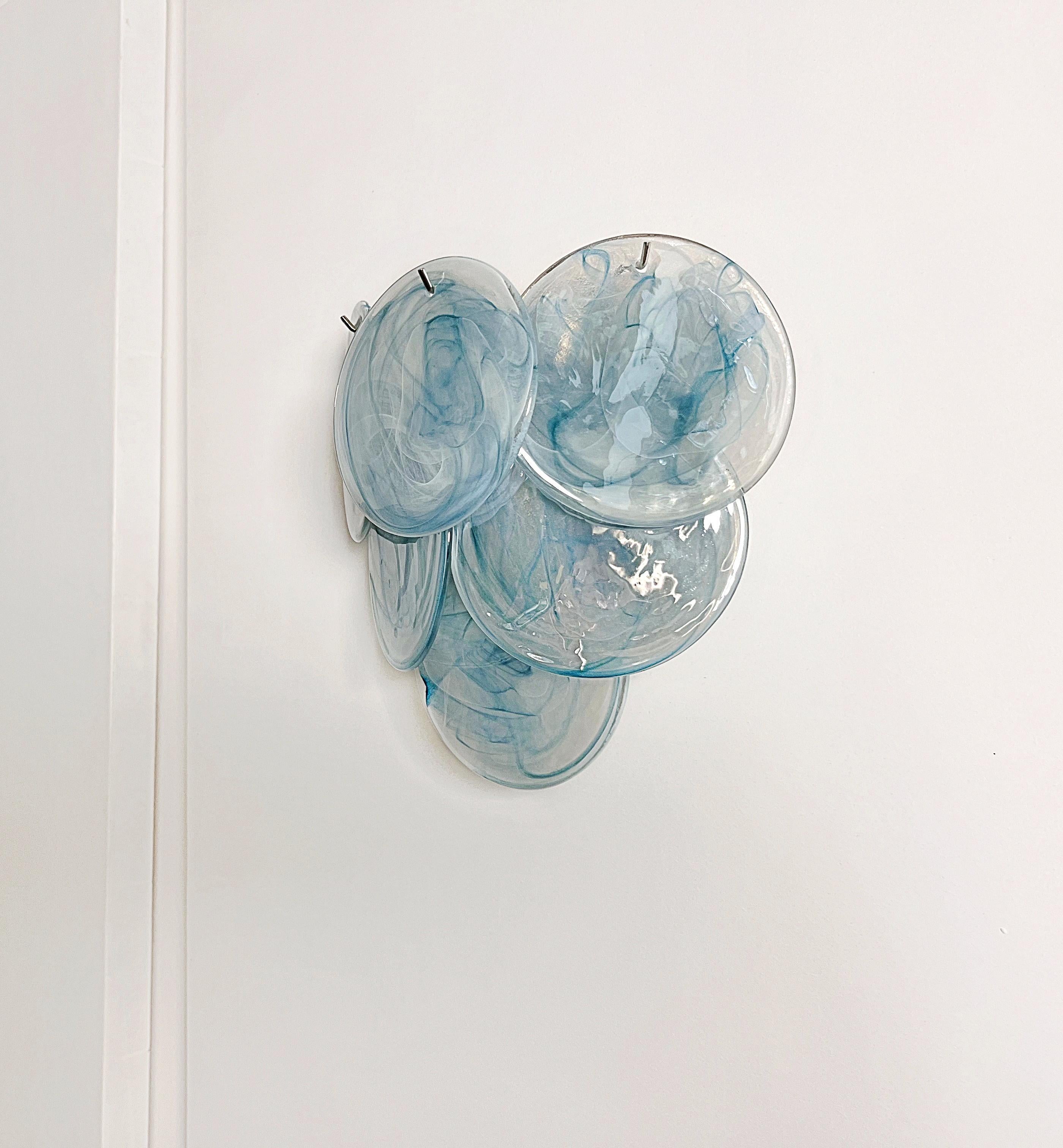Pair of glass wall sconces - 6 alabaster blue disks Galvanizado en venta