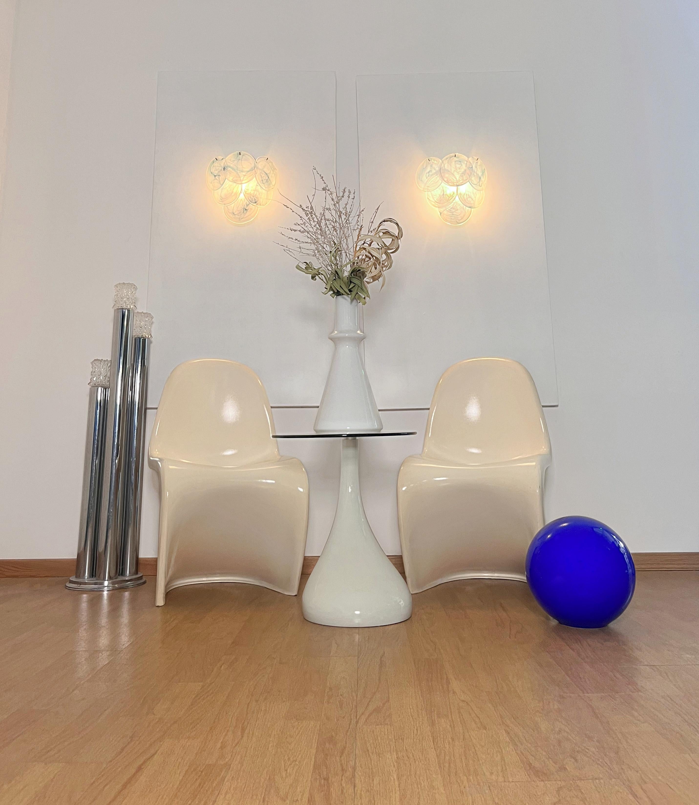 Pair of glass wall sconces - 6 alabaster blue disks en venta 1