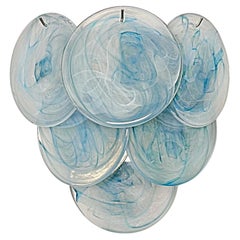 Pair of glass wall sconces - 6 alabaster blue disks