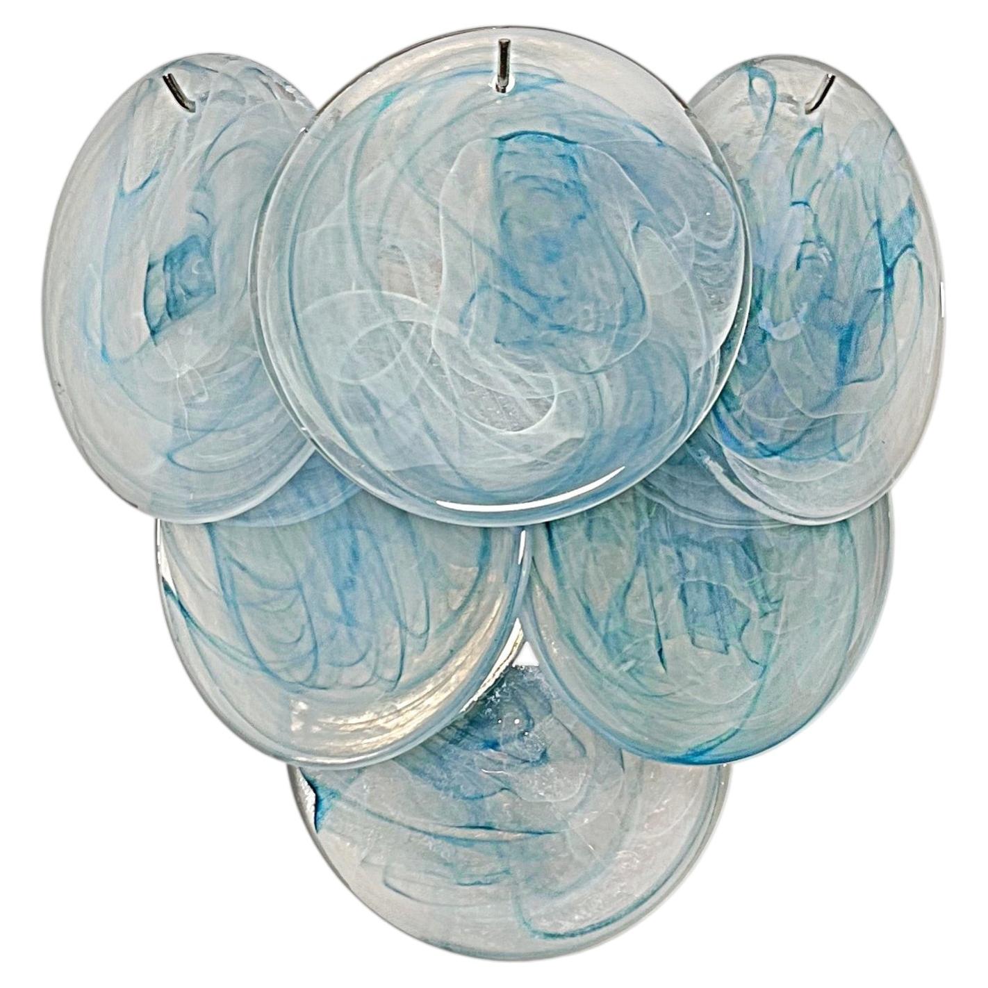 Pair of glass wall sconces - 6 alabaster blue disks
