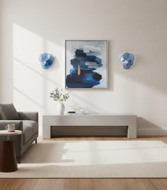 Pair of glass wall sconces - 6 alabaster cobalt blue disks