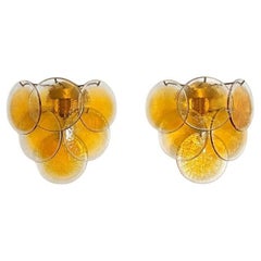 Pair of glass wall sconces - 6 alabaster gold disks