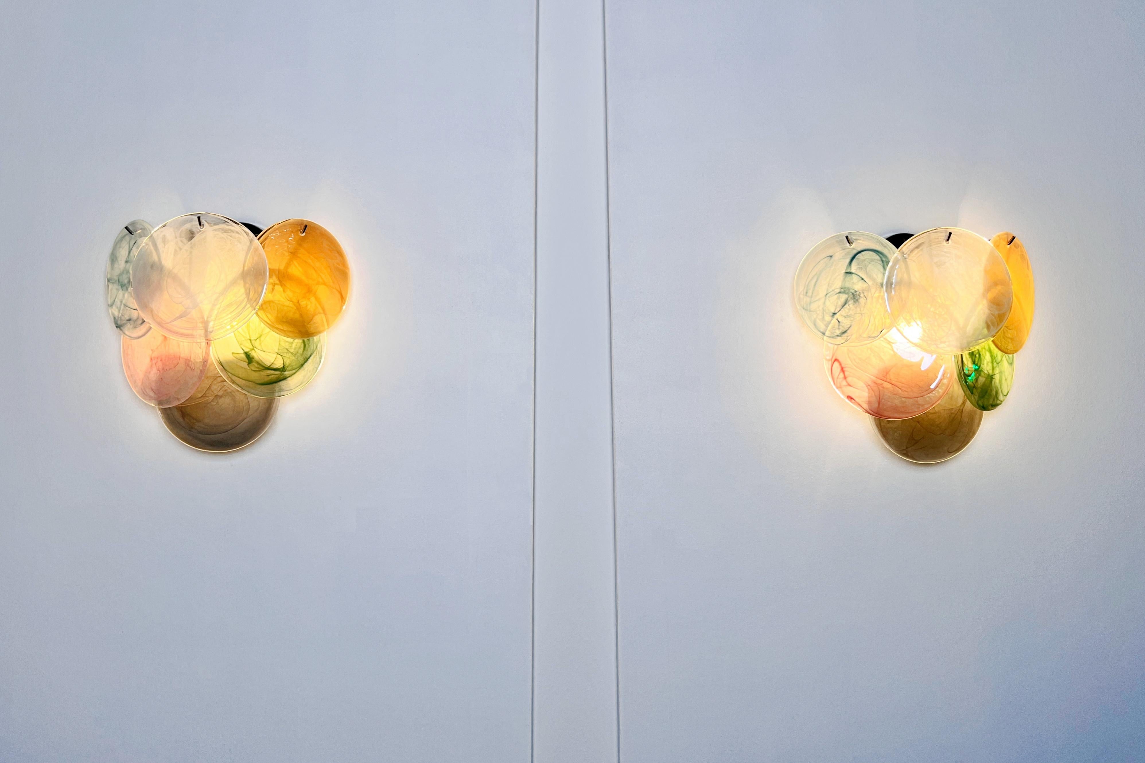 Pair of glass wall sconces - 6 alabaster multicolored disks 2
