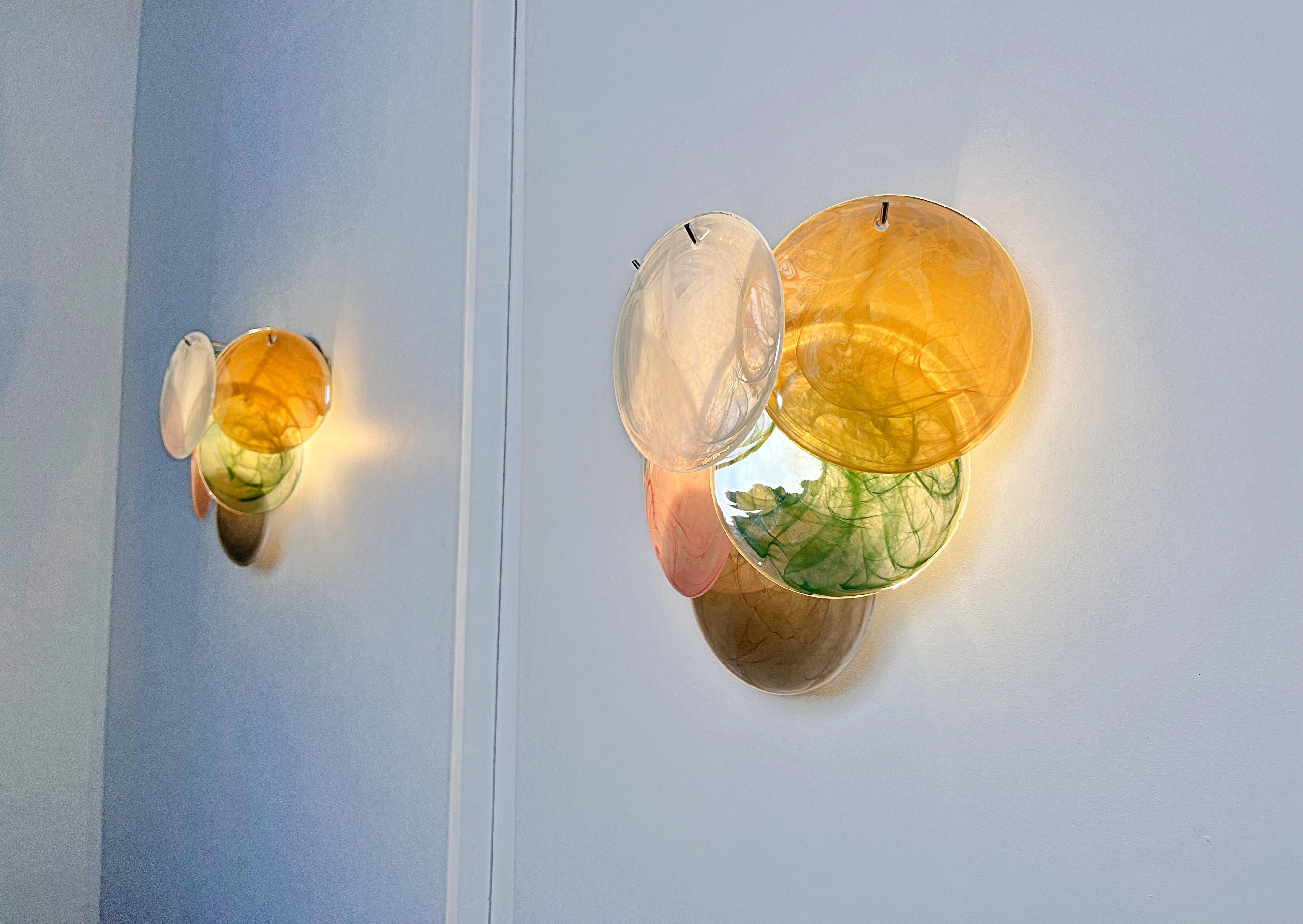 Pair of glass wall sconces - 6 alabaster multicolored disks 3