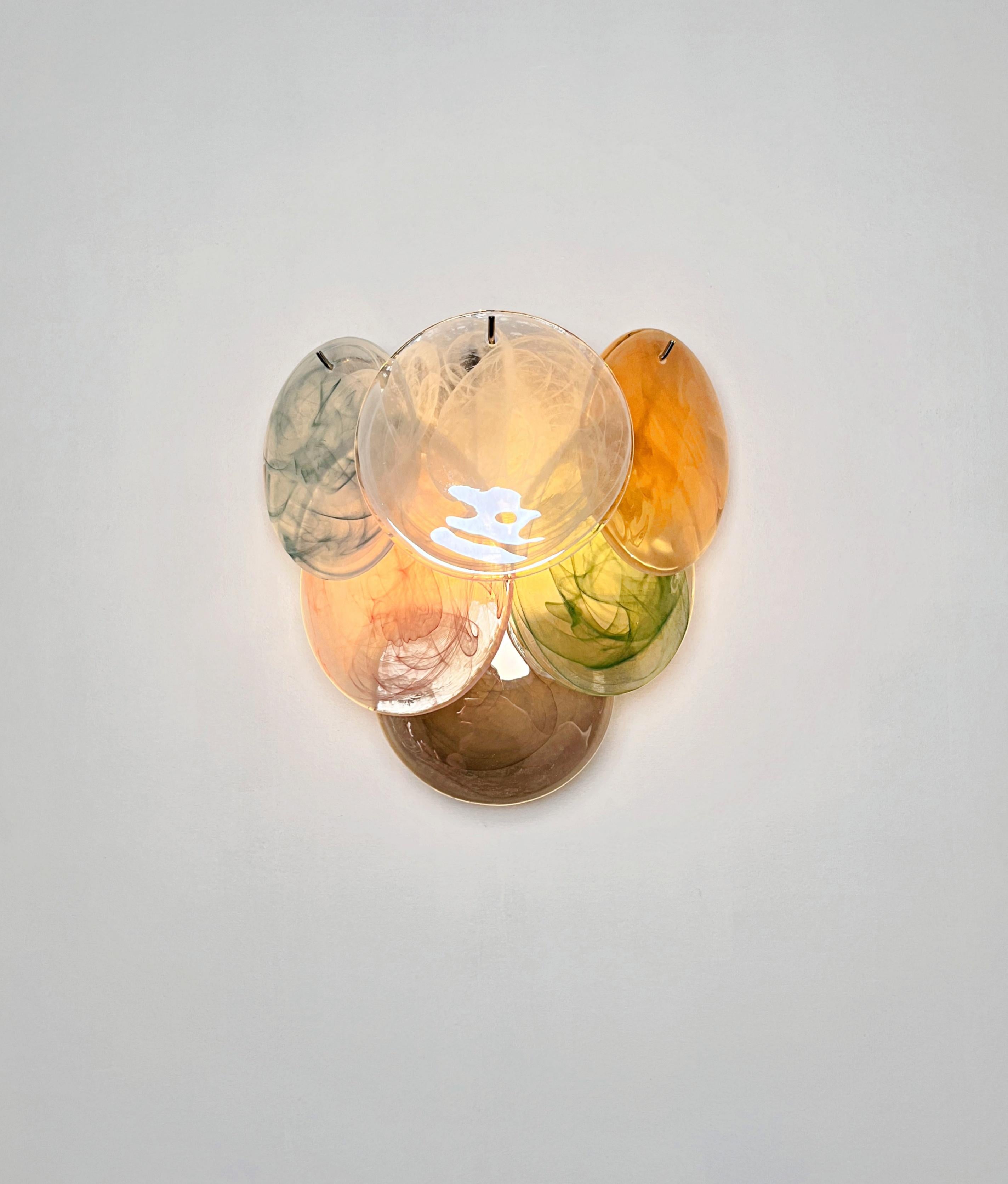 Pair of glass wall sconces - 6 alabaster multicolored disks 4