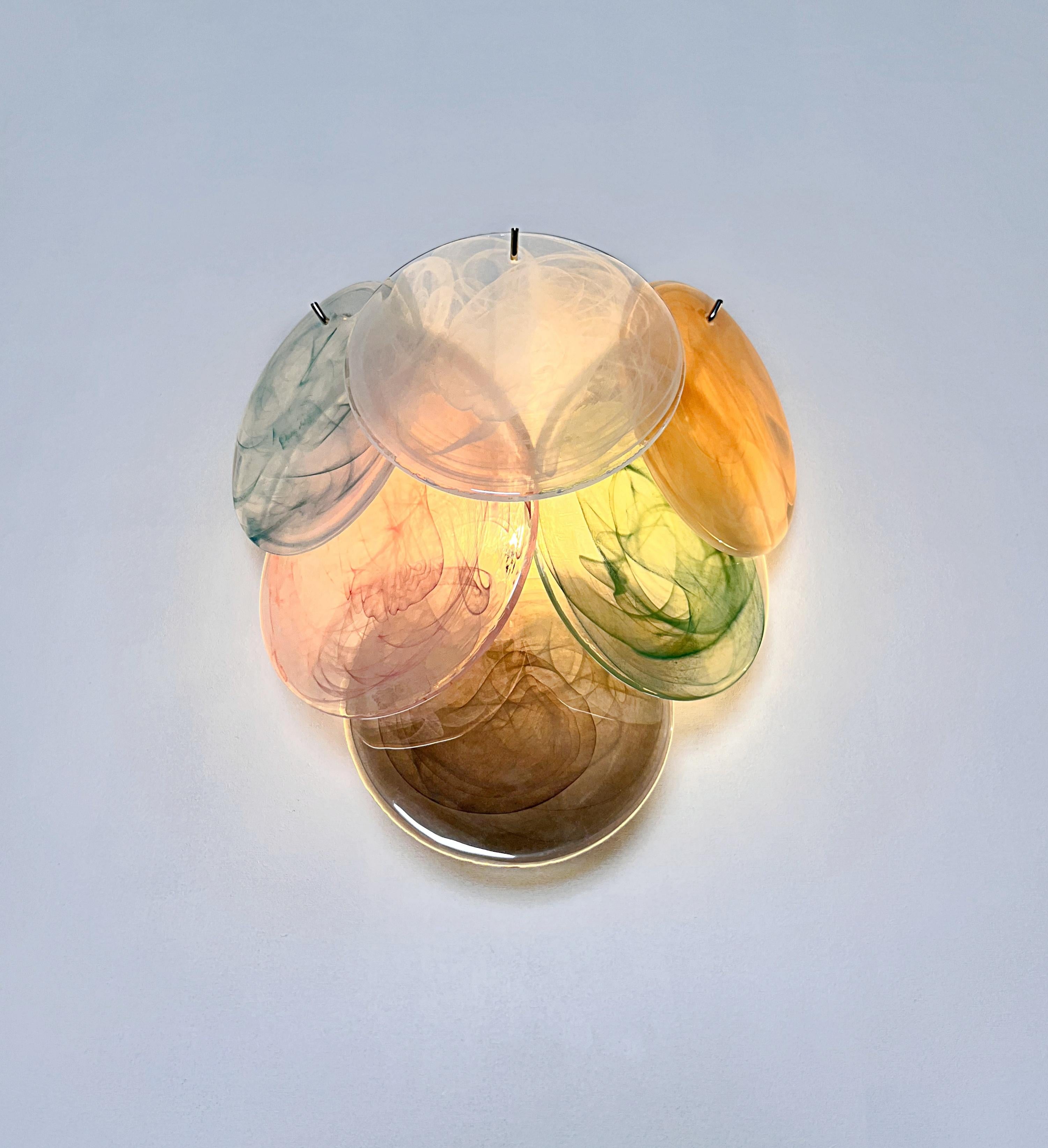 Pair of glass wall sconces - 6 alabaster multicolored disks 5