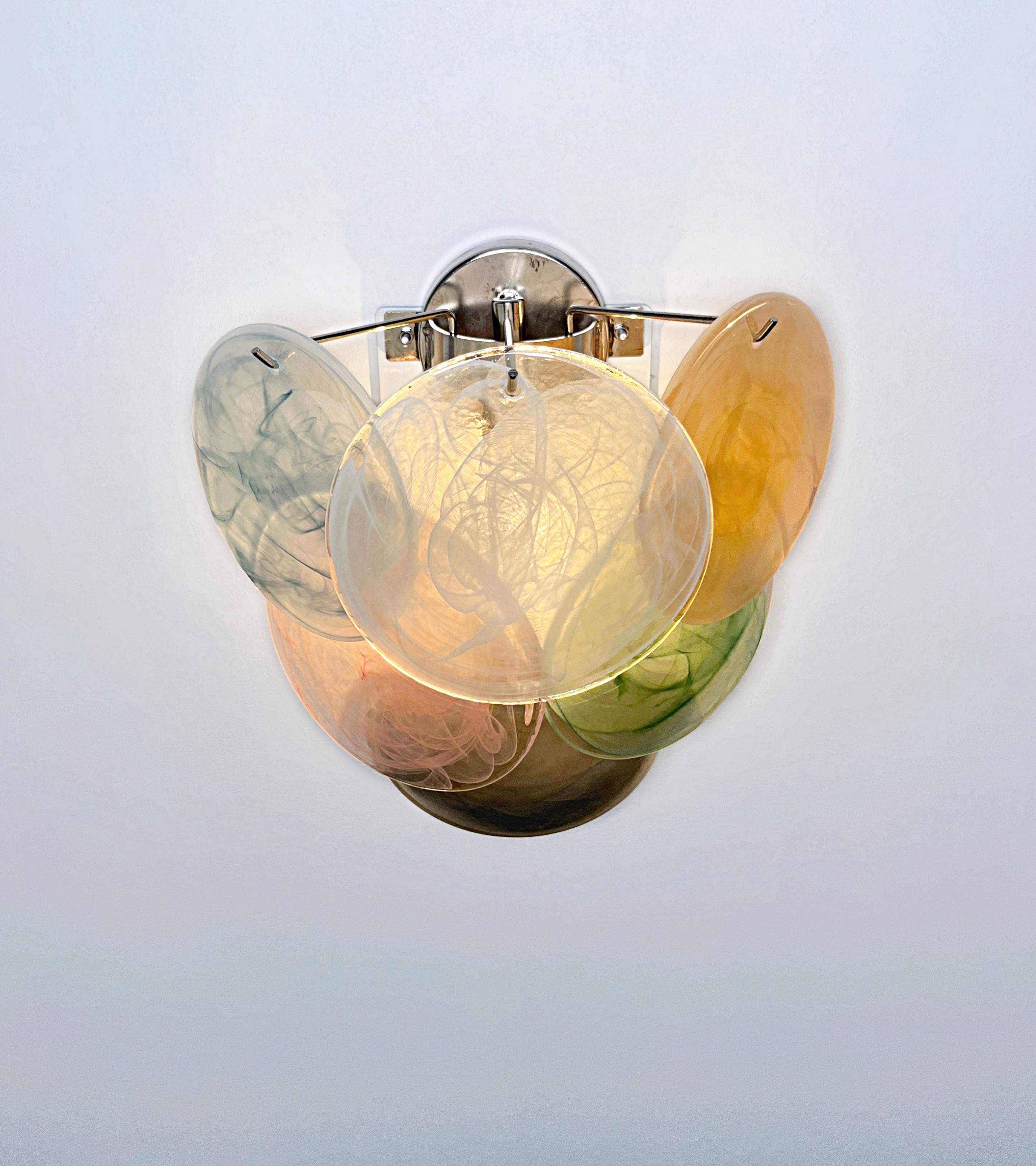 Pair of glass wall sconces - 6 alabaster multicolored disks 7