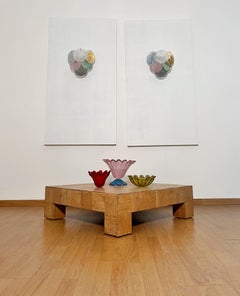 Pair of glass wall sconces - 6 alabaster multicolored disks