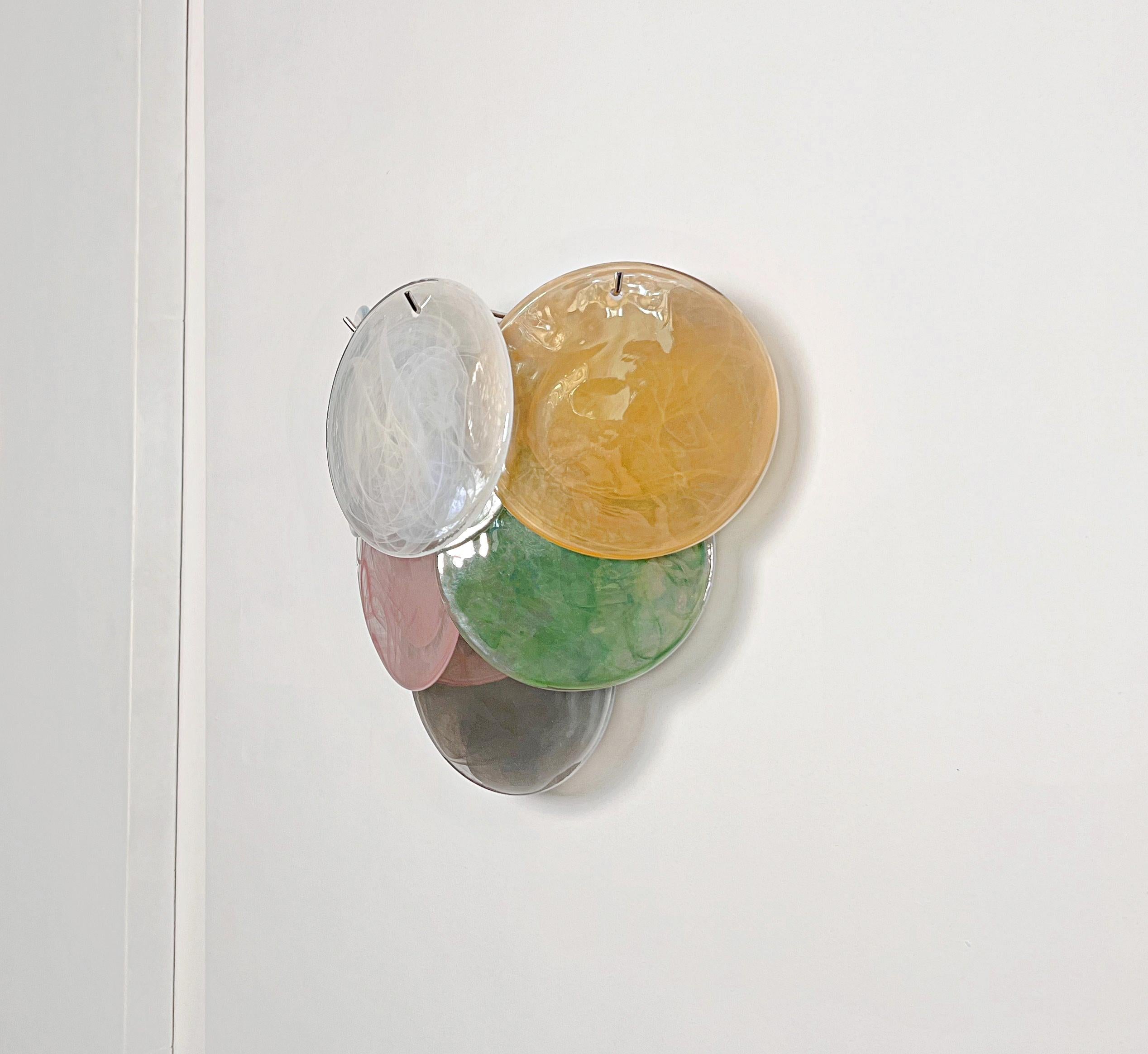 Italian Pair of glass wall sconces - 6 alabaster multicolored disks