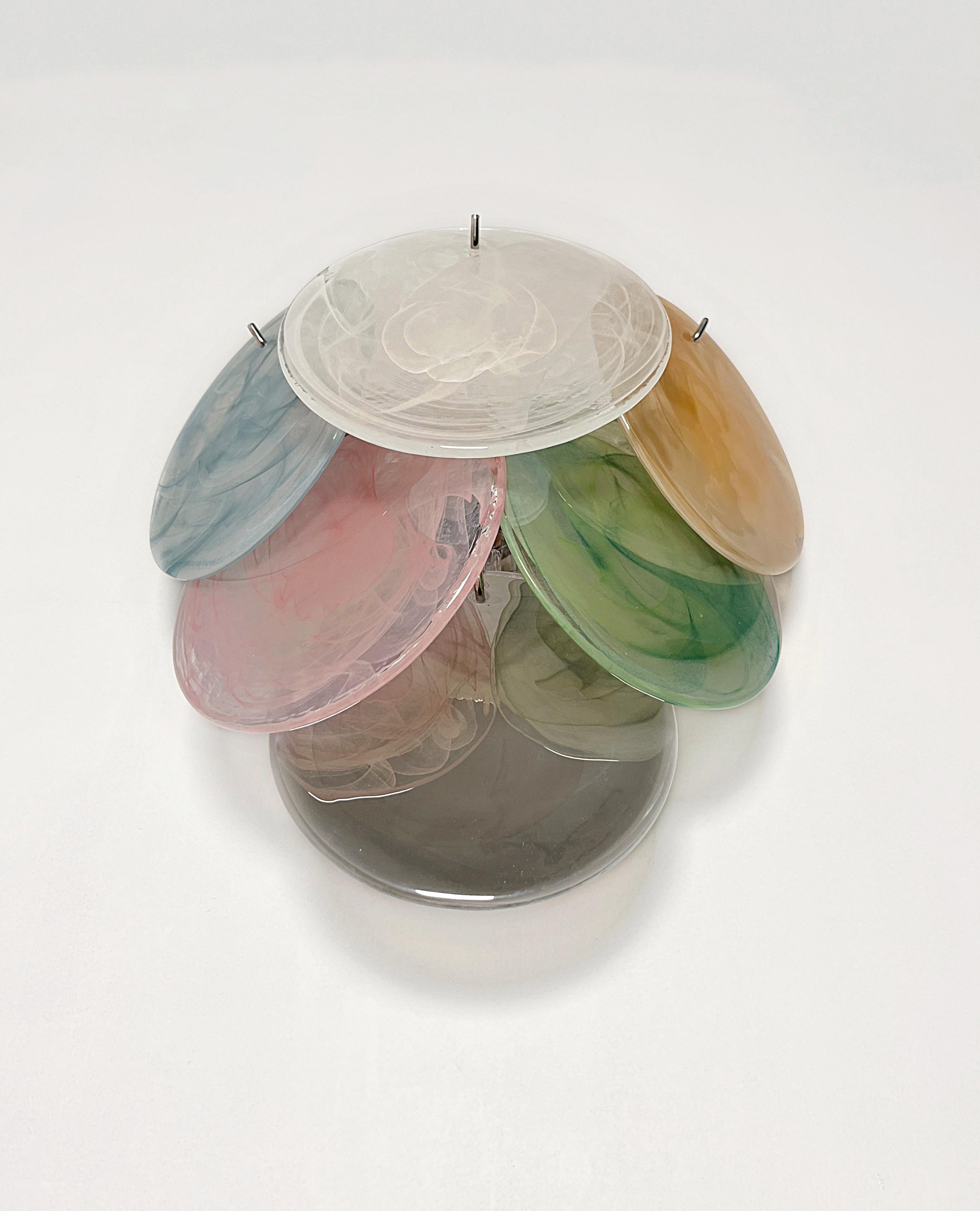 20th Century Pair of glass wall sconces - 6 alabaster multicolored disks