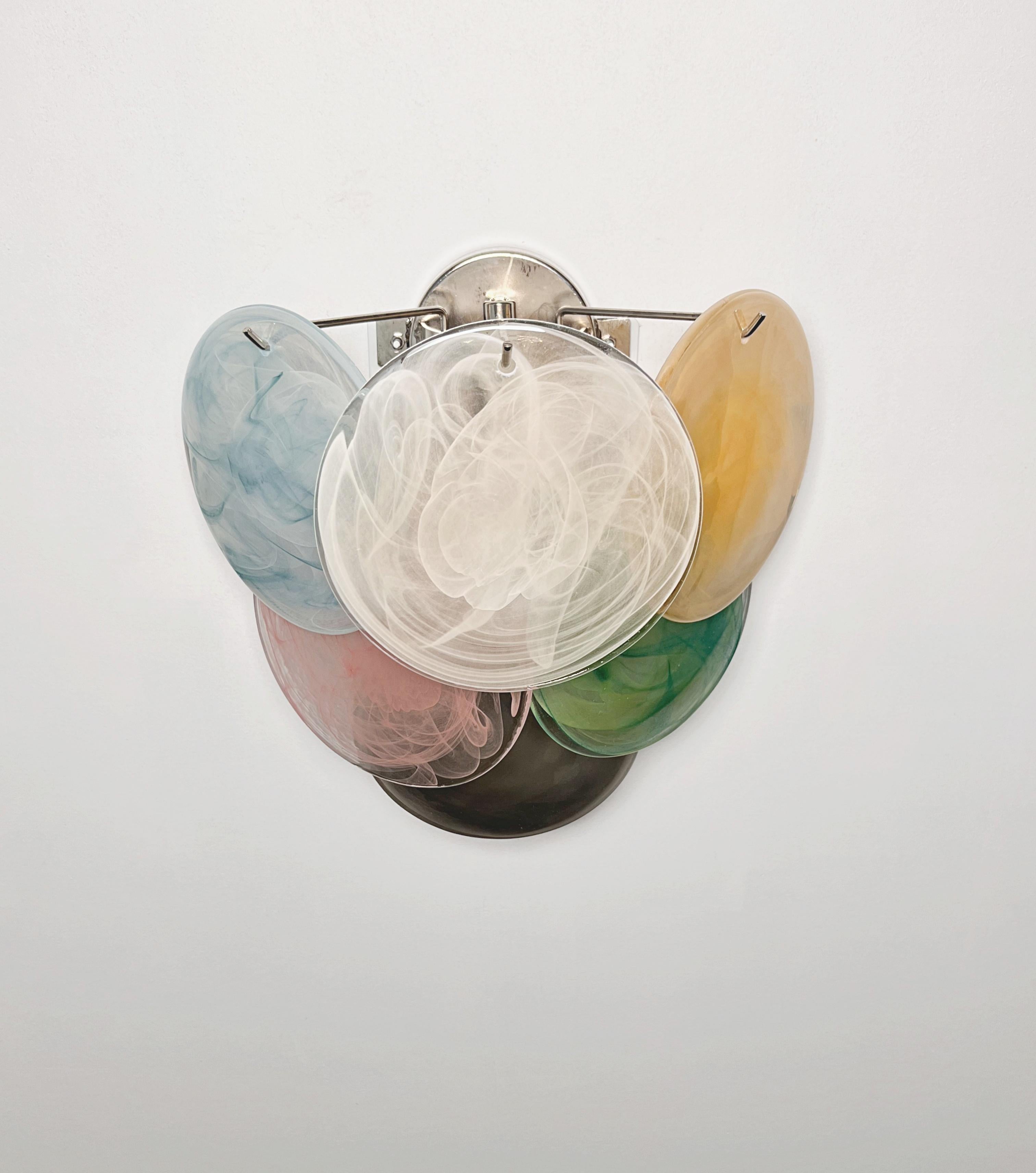 Art Glass Pair of glass wall sconces - 6 alabaster multicolored disks