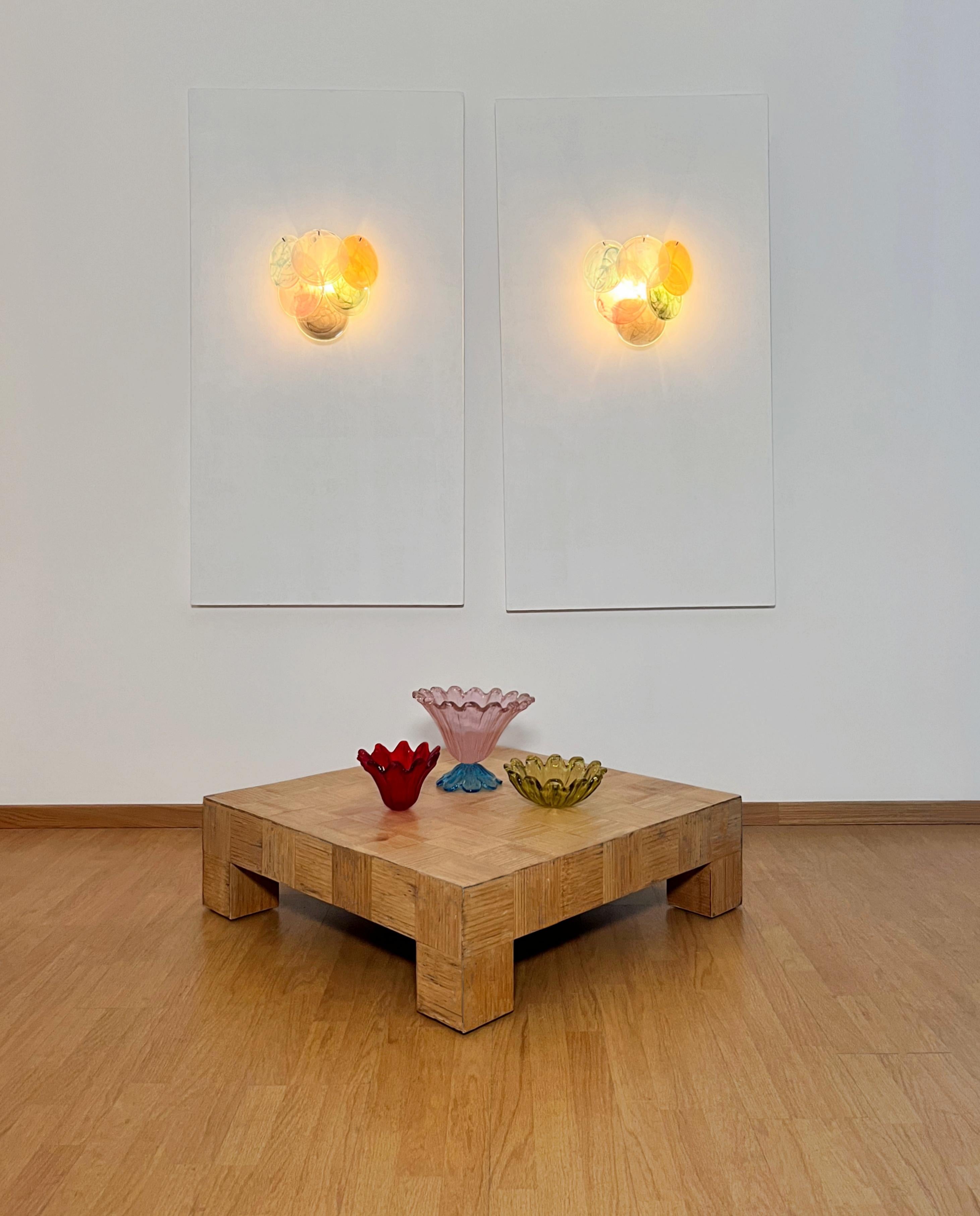 Pair of glass wall sconces - 6 alabaster multicolored disks 1