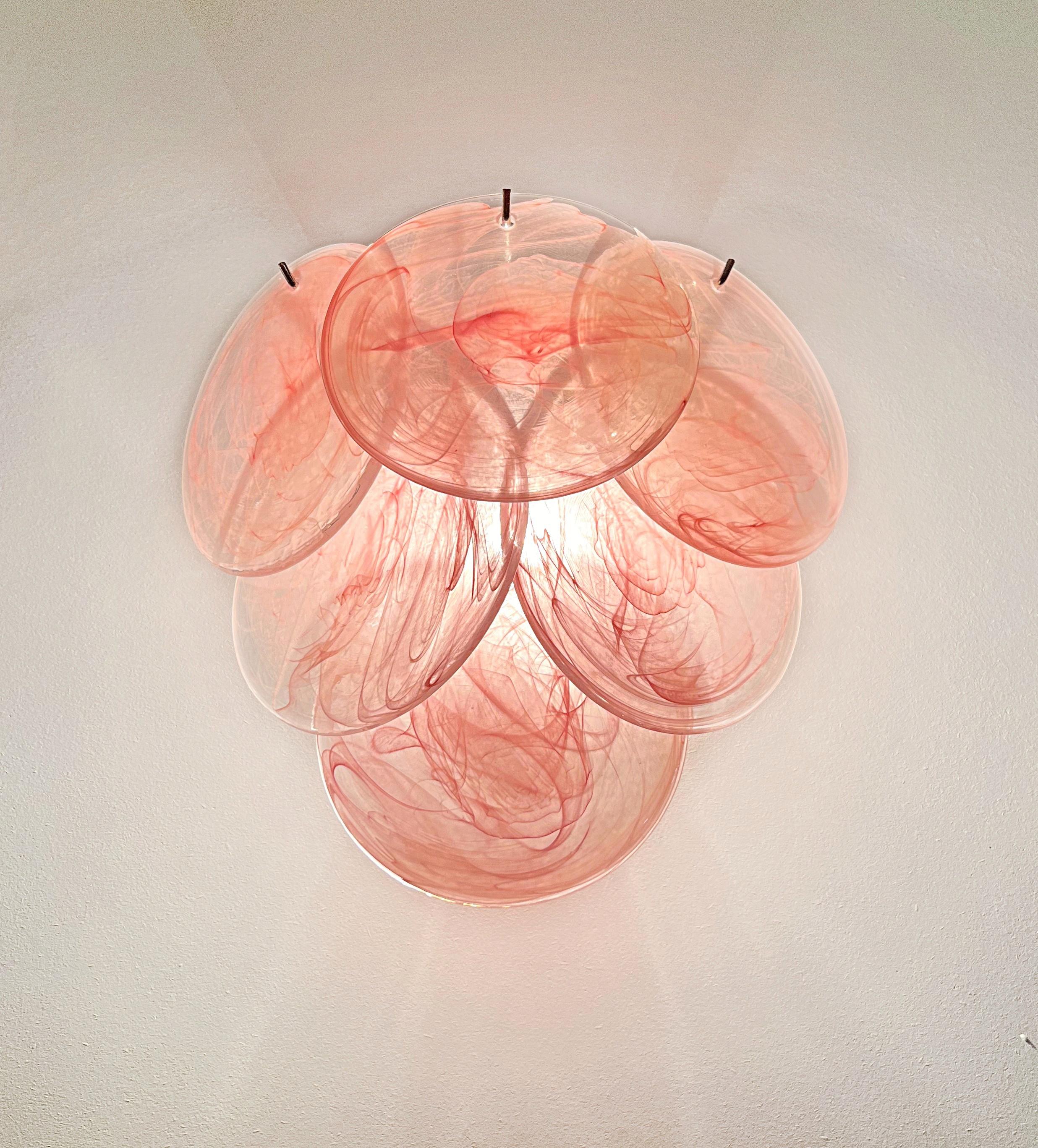 Pair of glass wall sconces - 6 alabaster pink disks 2
