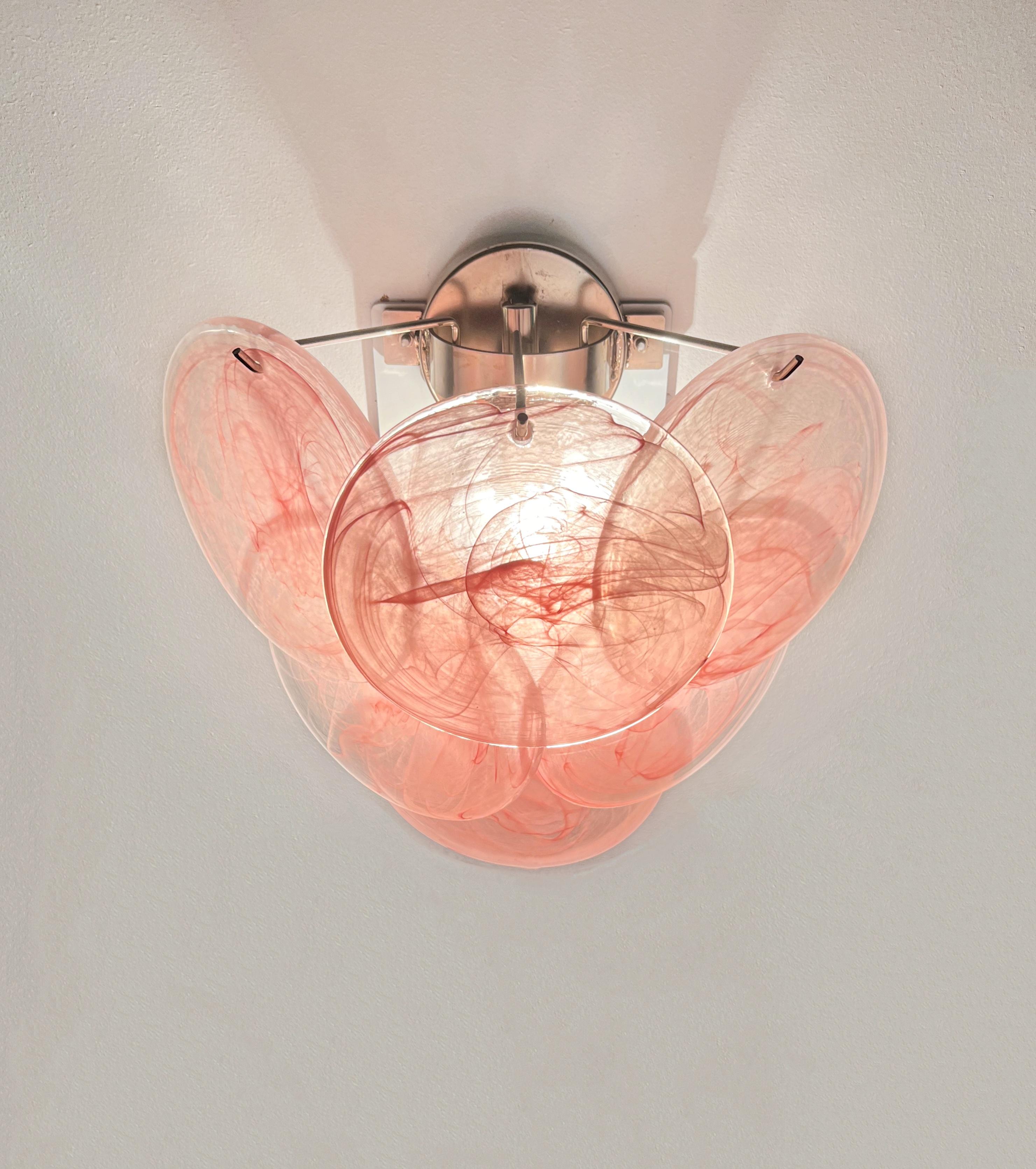 Pair of glass wall sconces - 6 alabaster pink disks 4