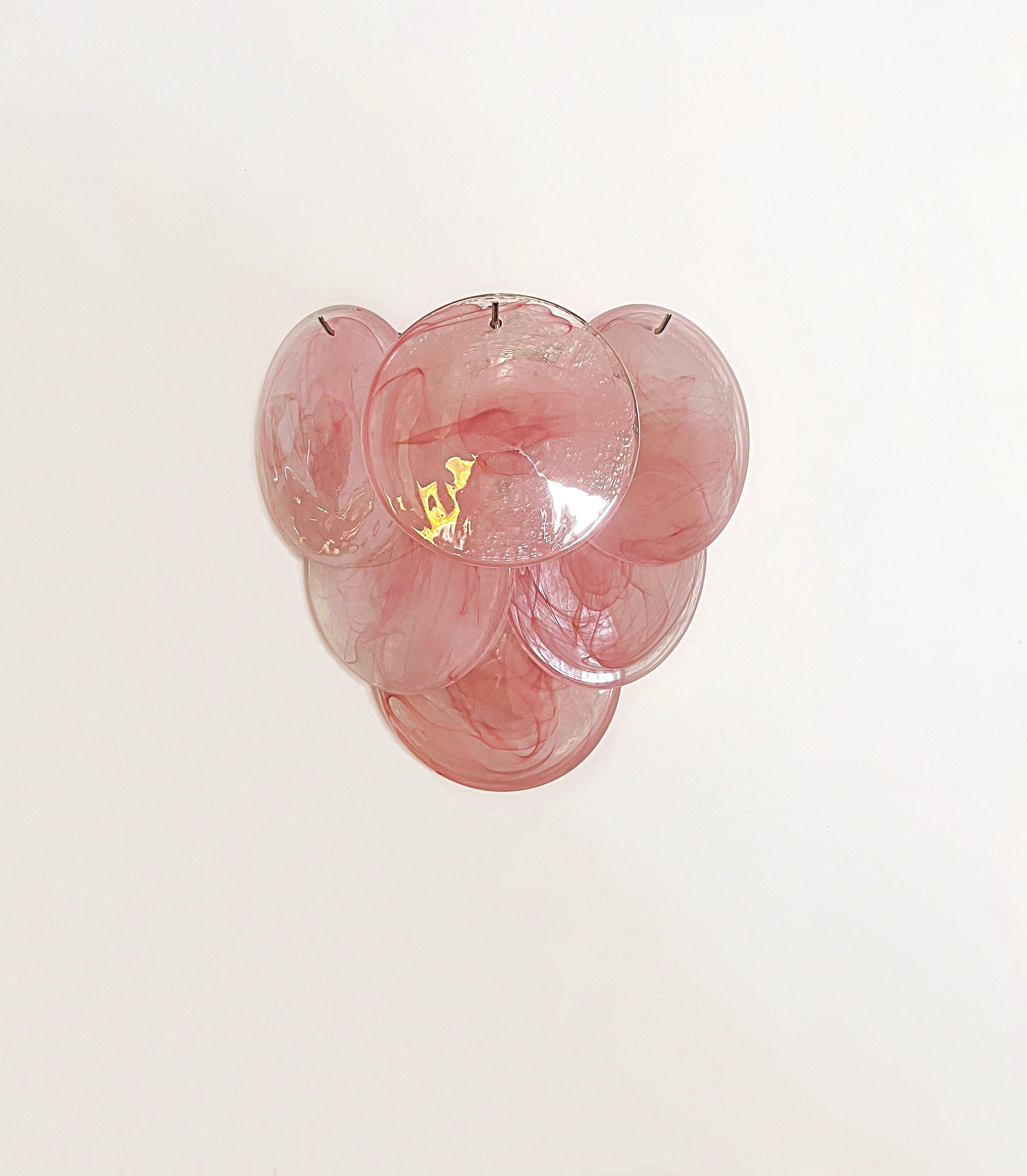 Pair of glass wall sconces - 6 alabaster pink disks Italian en venta