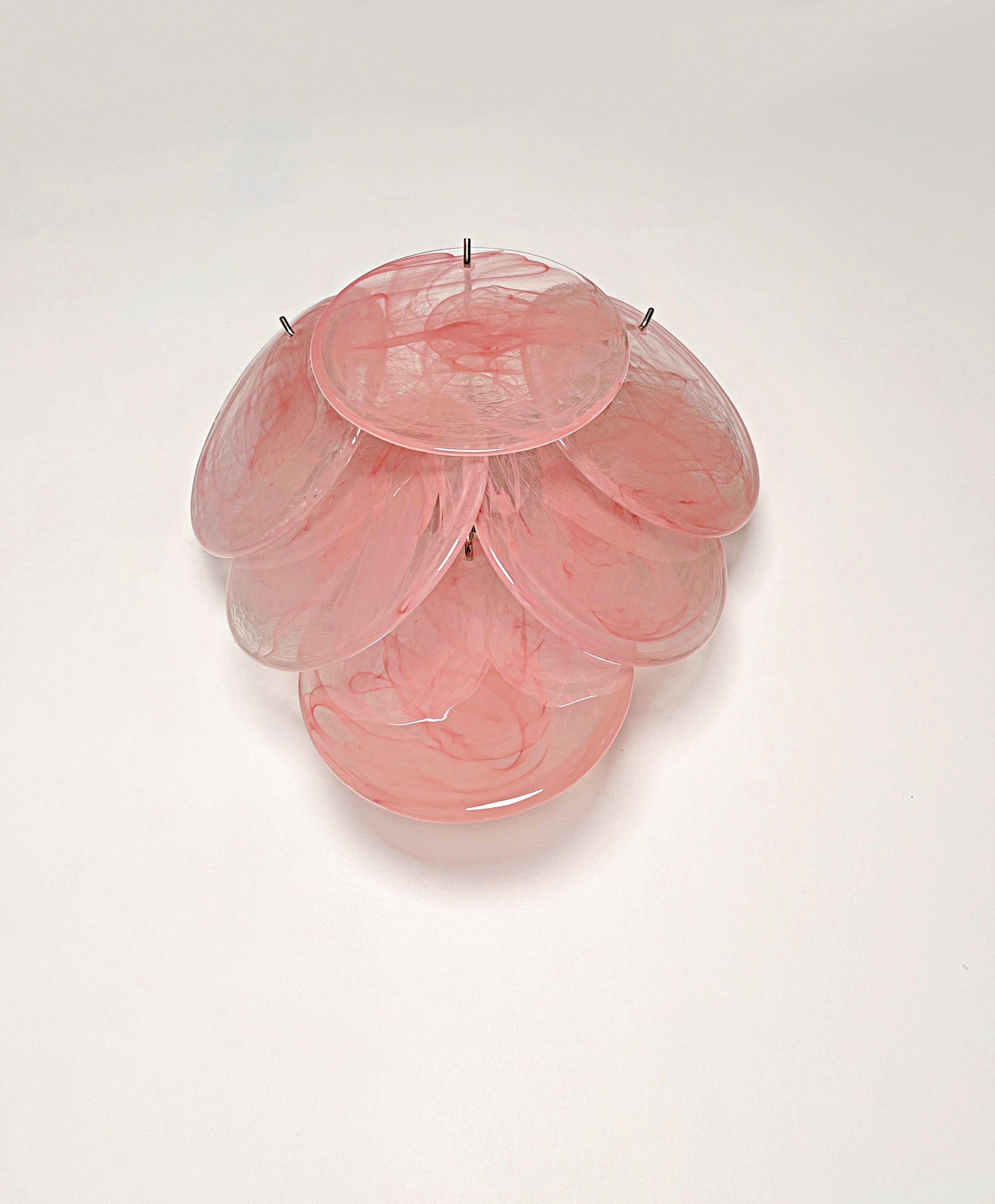 Pair of glass wall sconces - 6 alabaster pink disks In condizioni buone a Gaiarine Frazione Francenigo (TV), IT