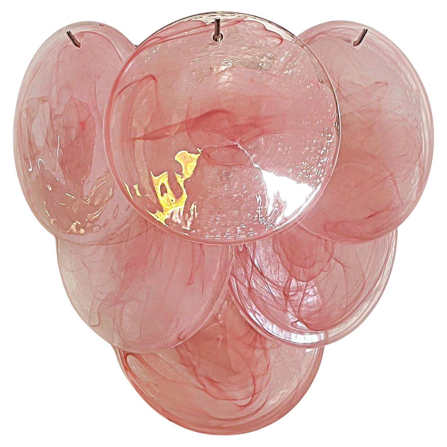 Paire d'appliques murales en verre - 6 disques rose albâtre