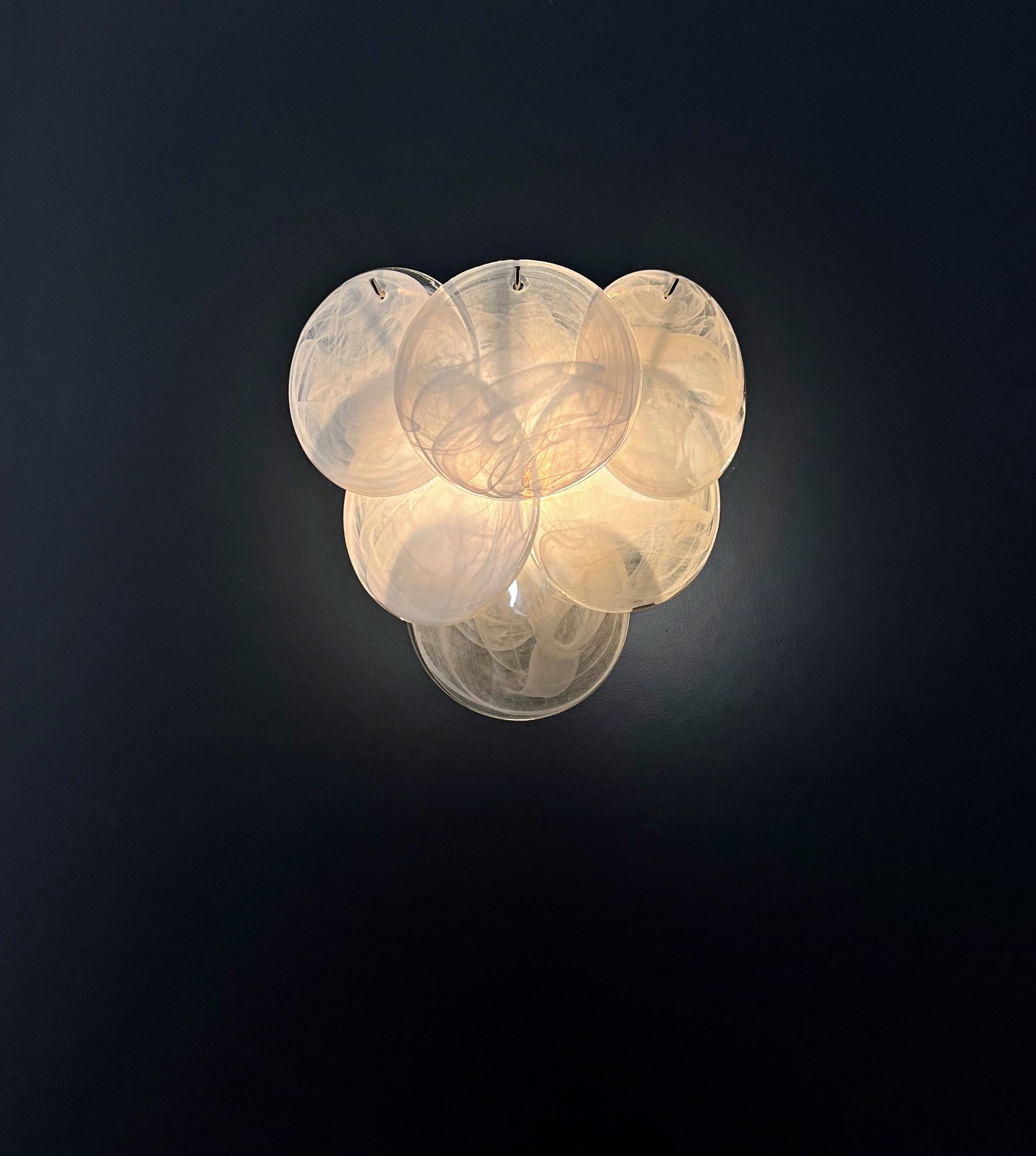 Pair of glass wall sconces - 6 alabaster white disks 4